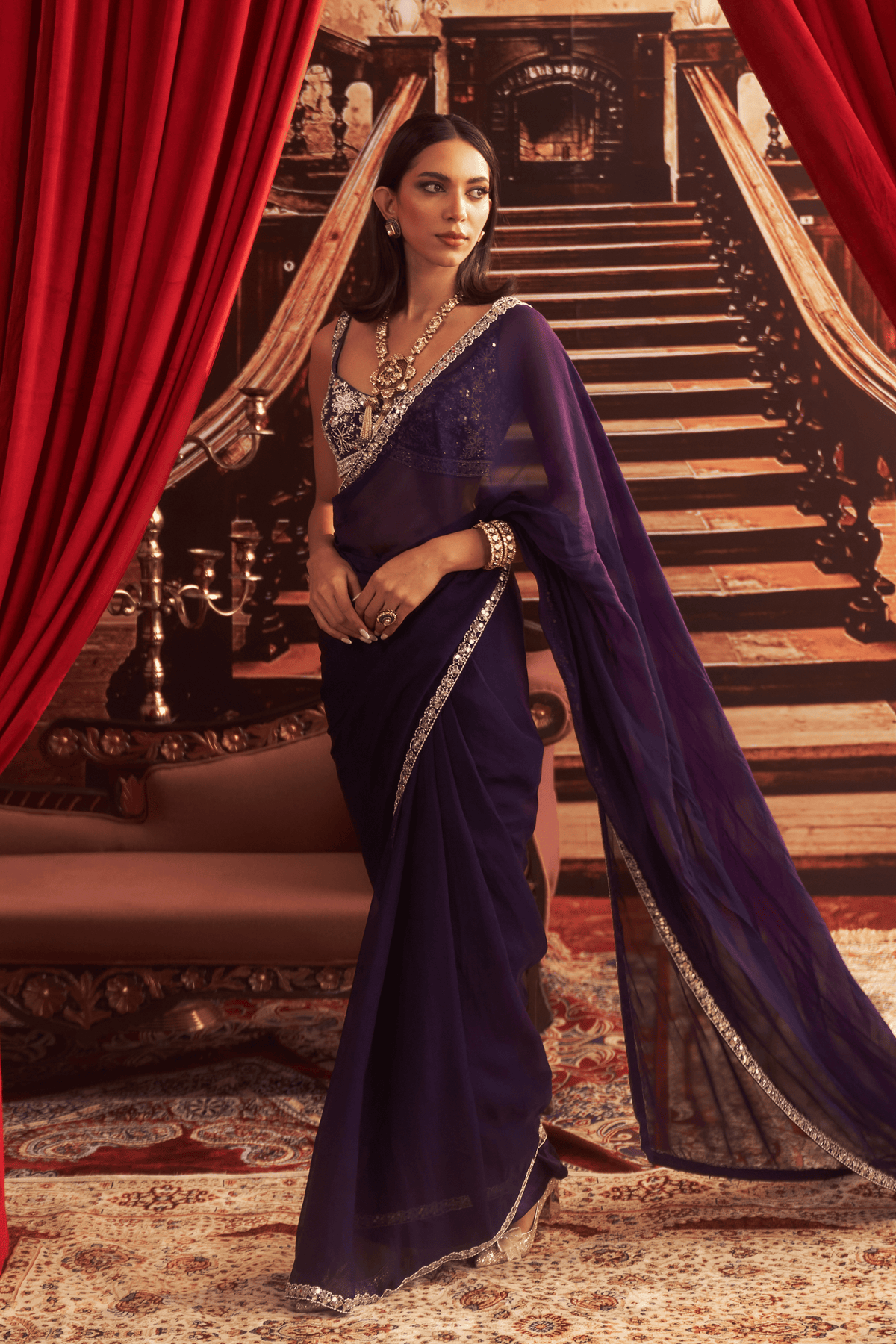 Purple Saree Choli Set