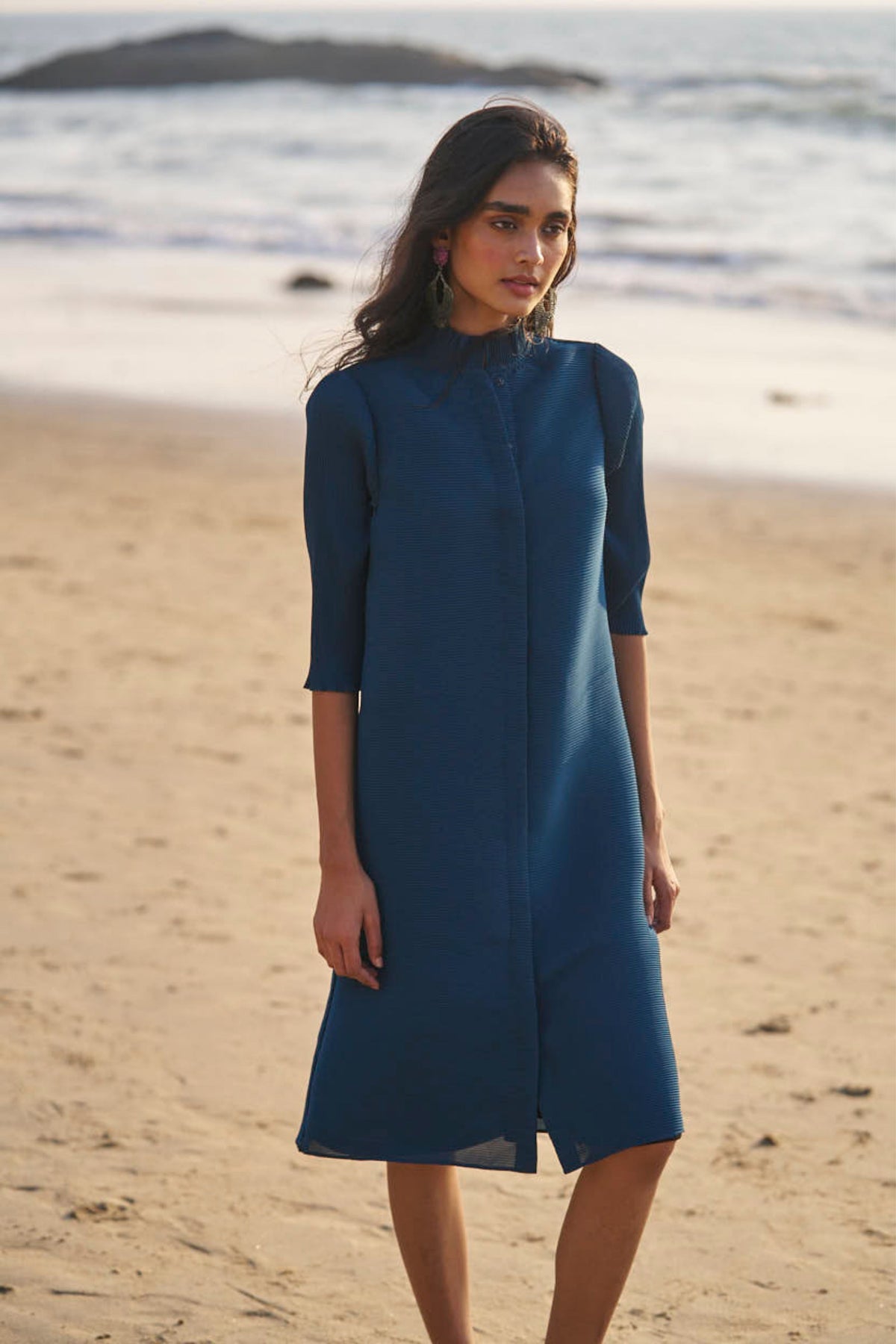 Teal Pleated Midi Dress