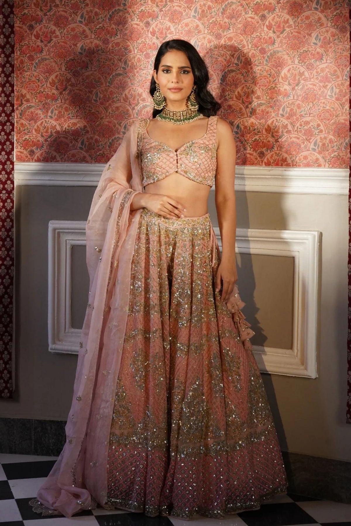 Peach Pink Lehenga Set