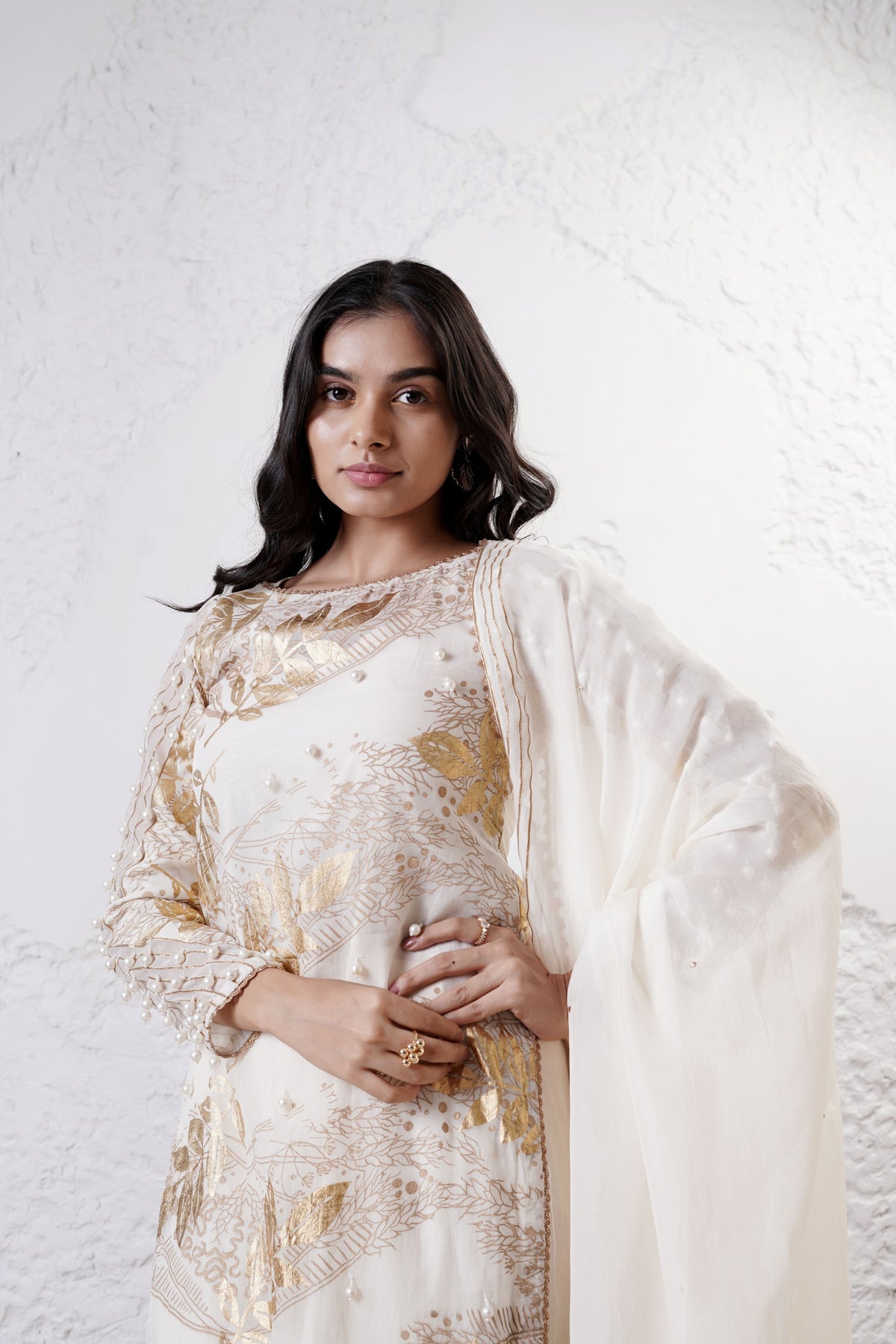 Ivory Foil Printed Kurta Set