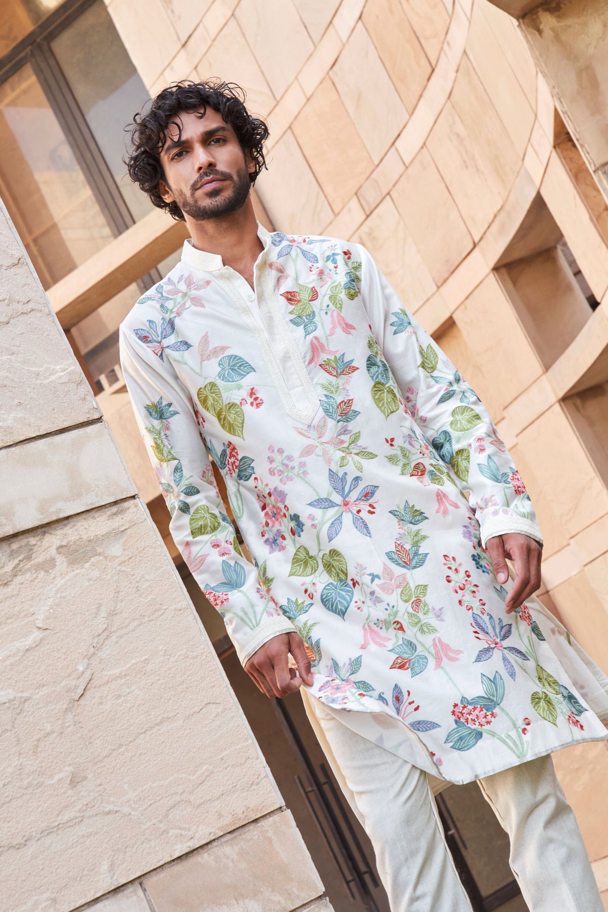 Cream Tropical Flora Kurta