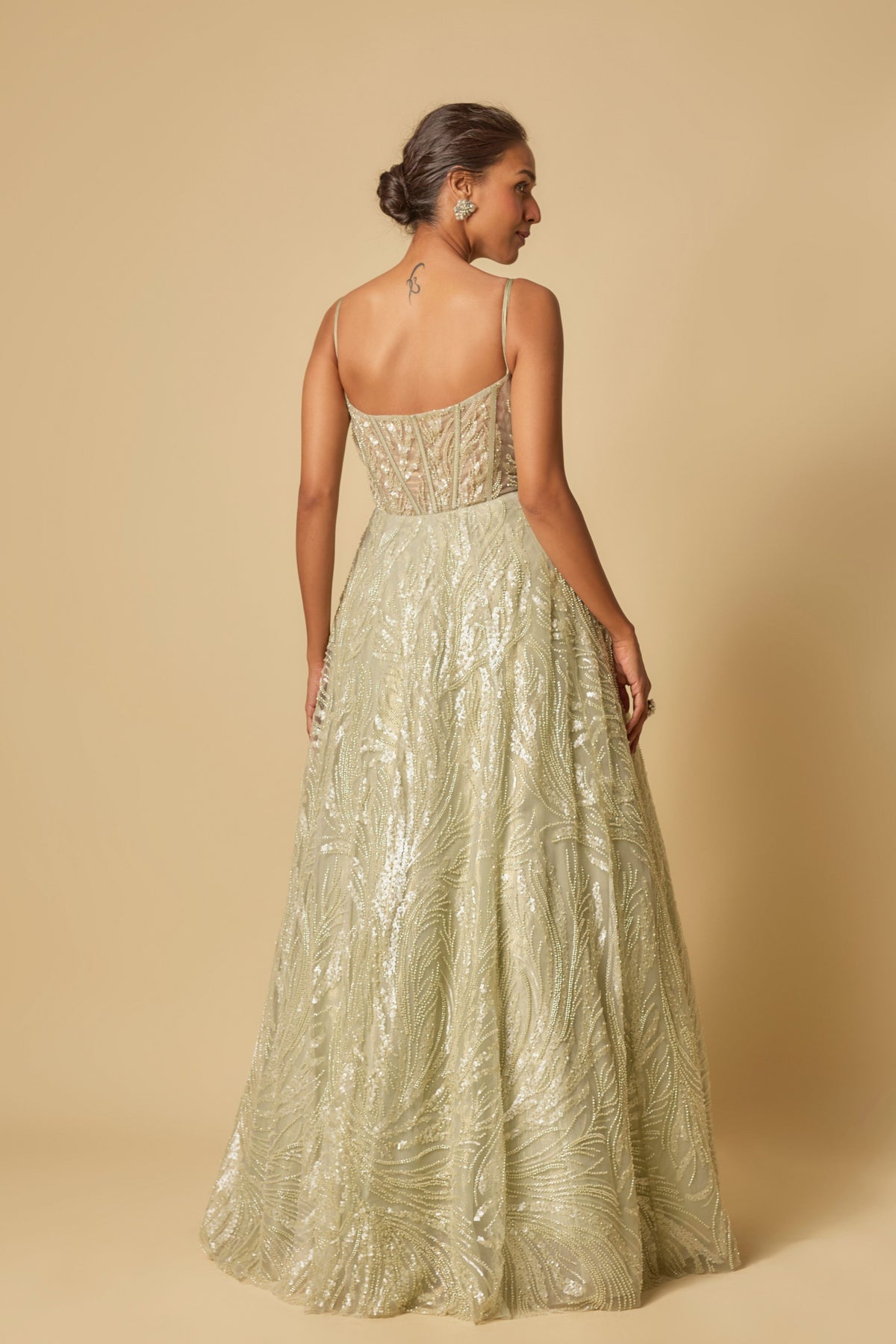 Sage Green Embroidered Gown set