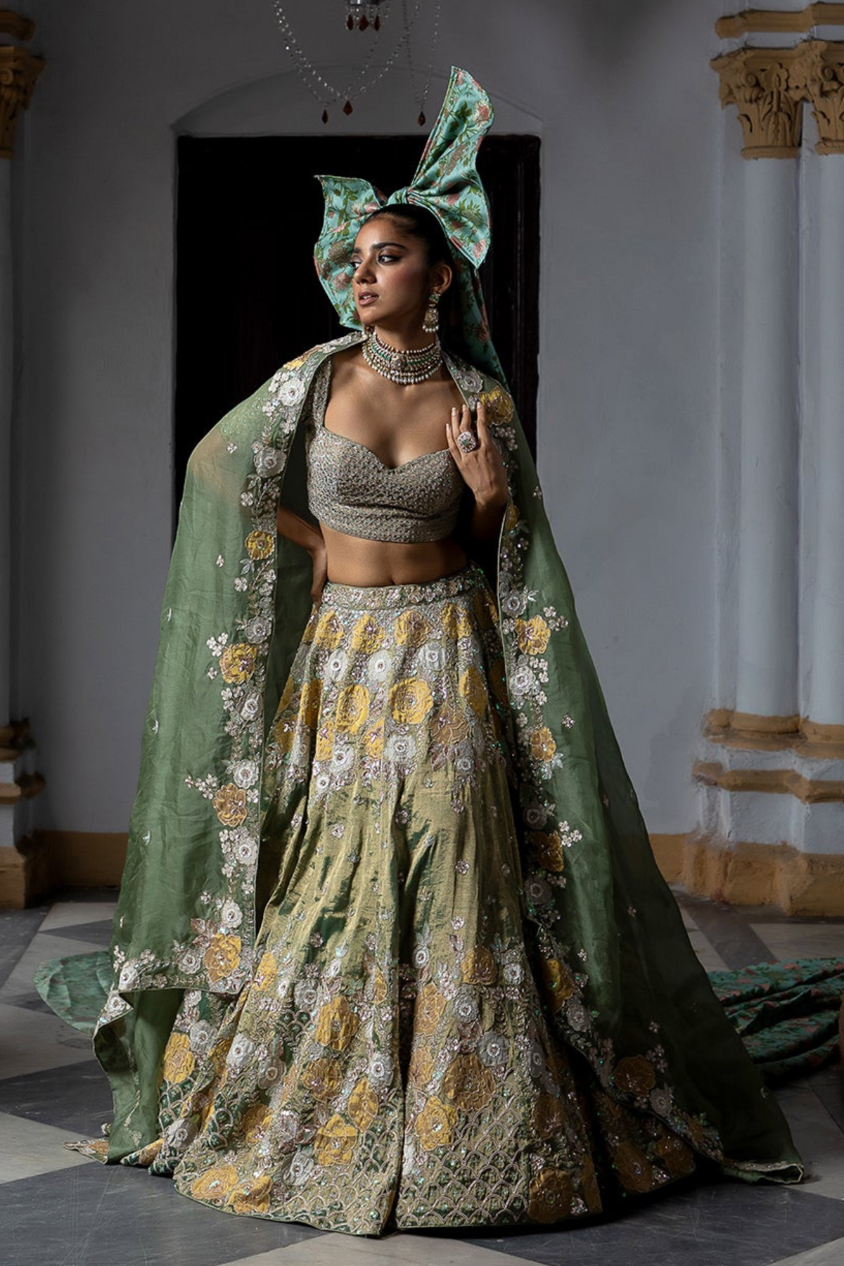 Green Golden Bridal Lehenga