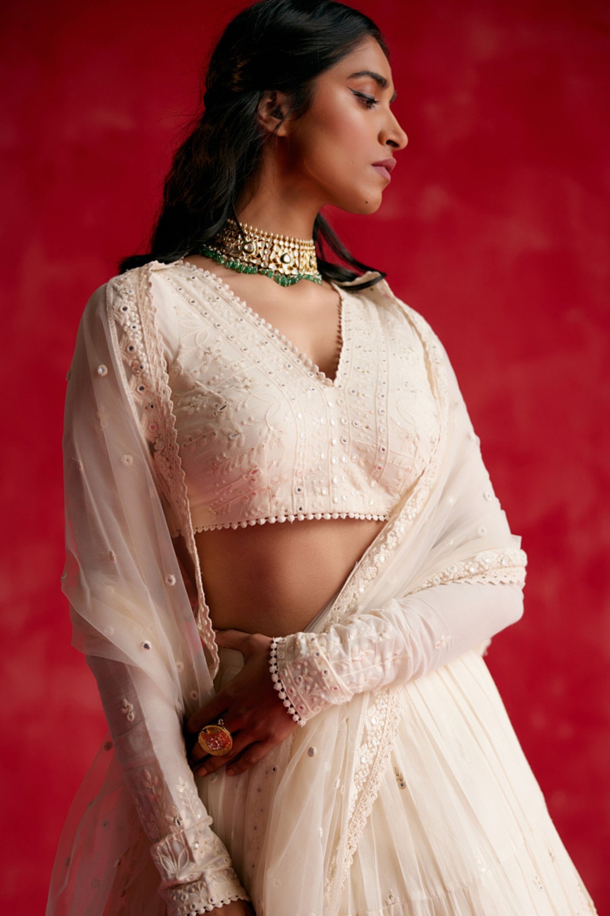 Off White Lotus Lehenga Set