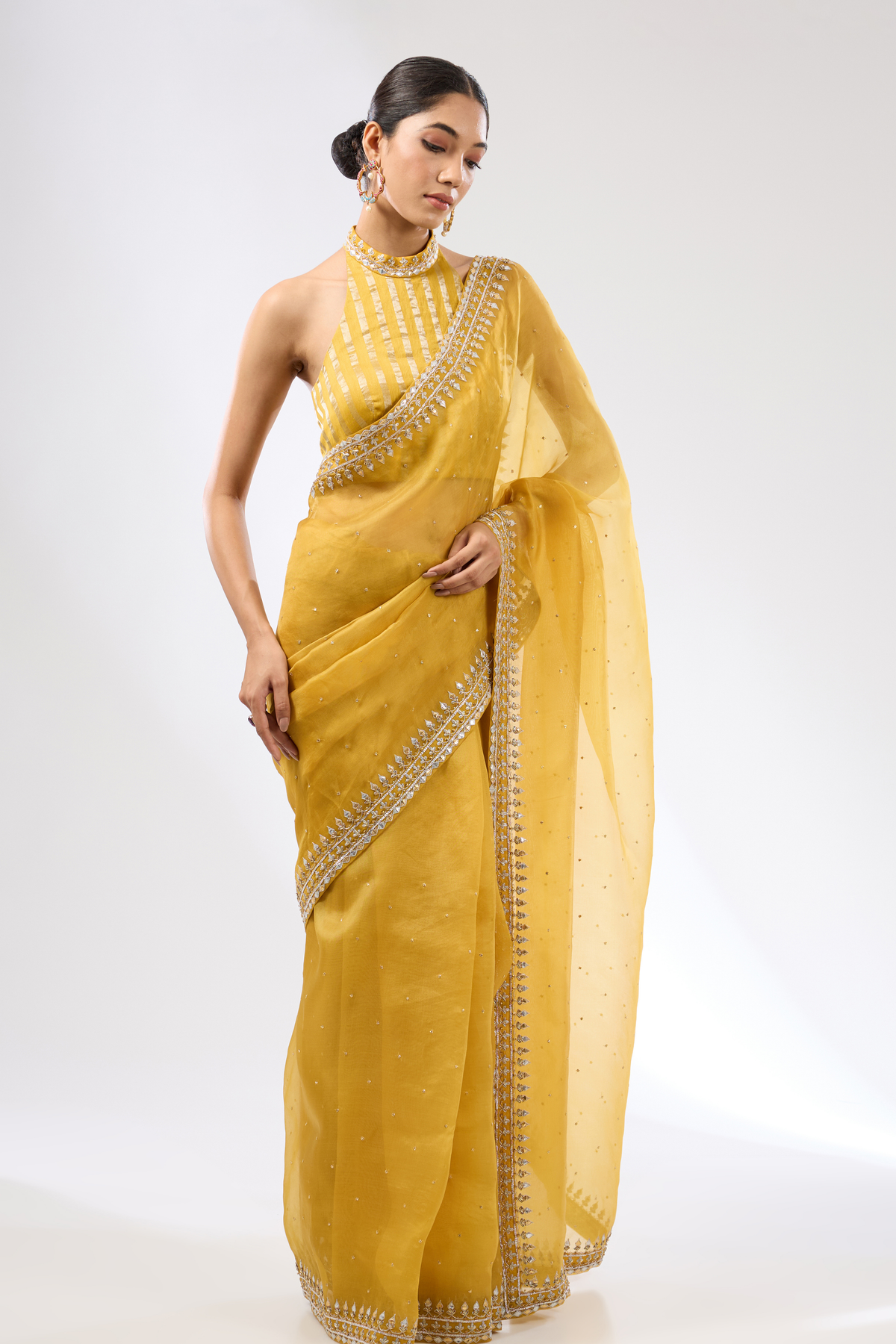 Gota Patti Mustard Saree Set