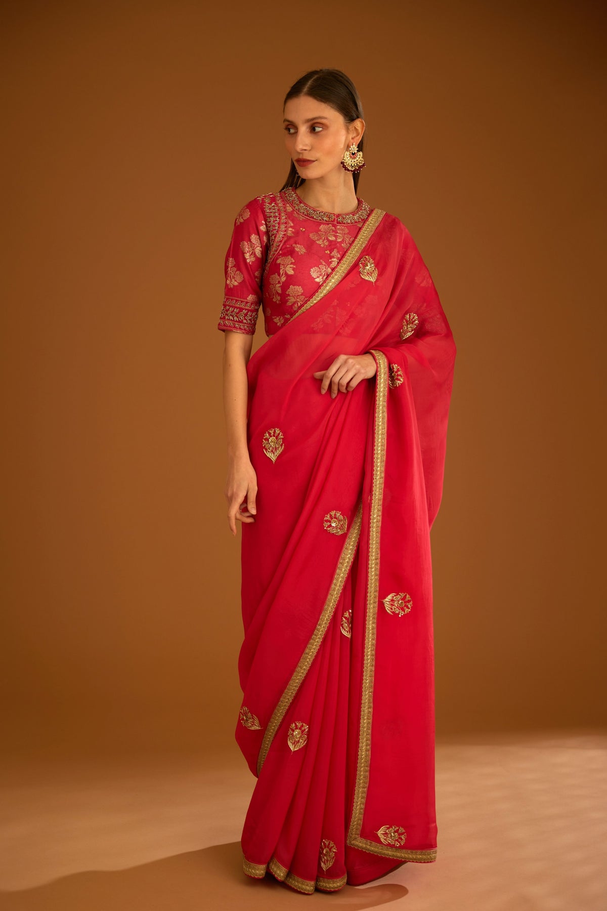 Cranberry pink Saree set