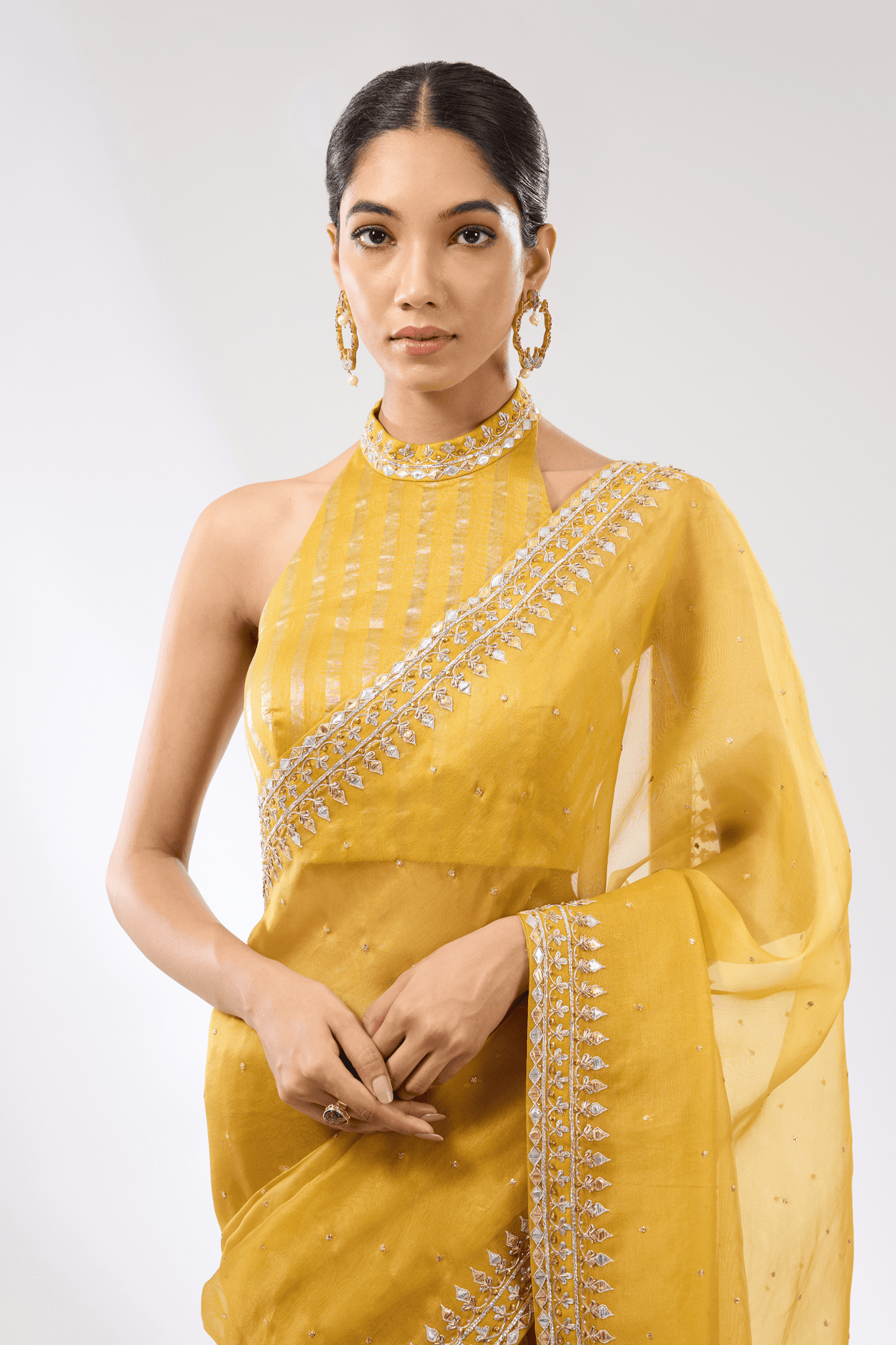 Gota Patti Mustard Saree Set