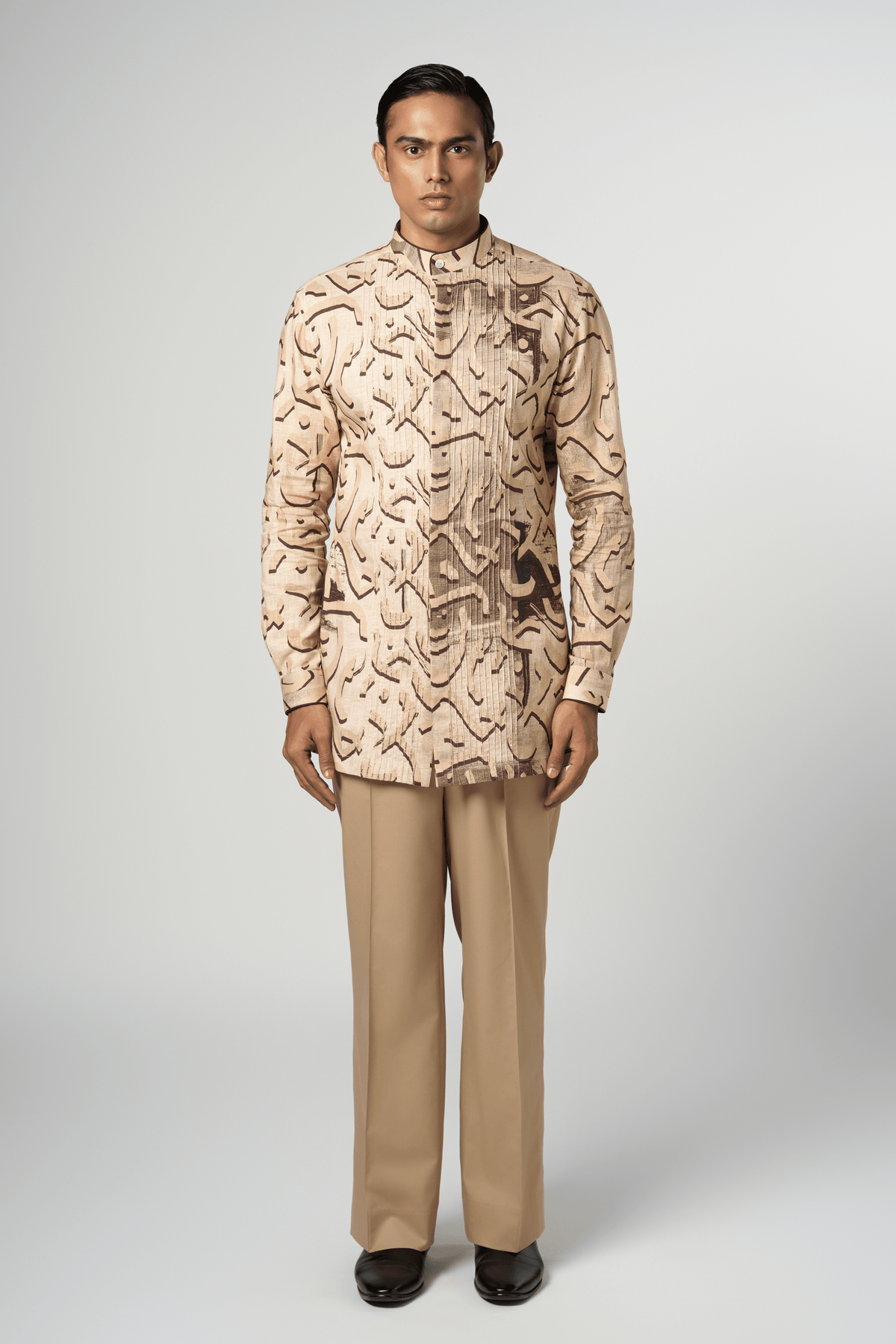 Beige Stucco Pin Tuck Kurta