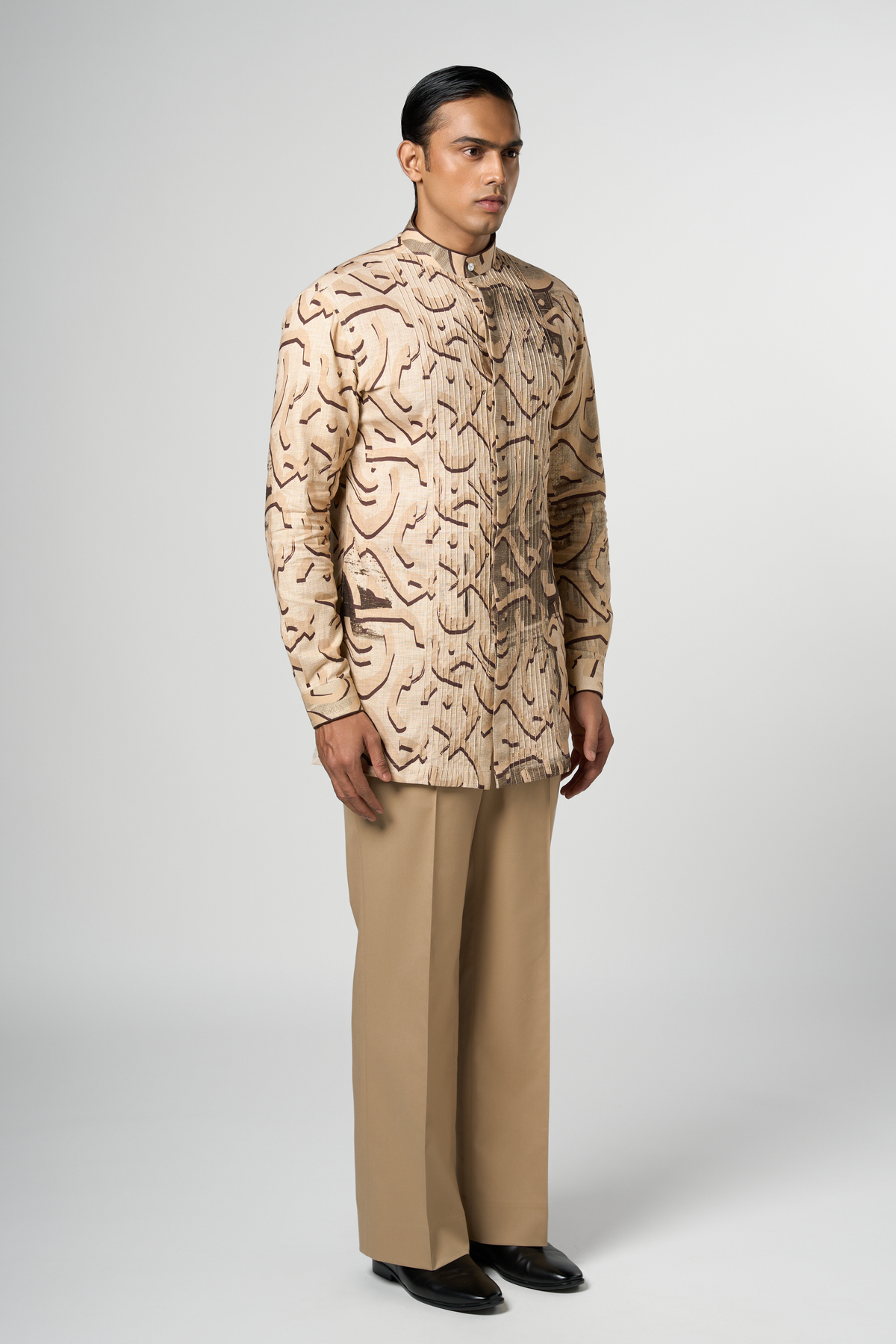 Beige Stucco Pin Tuck Kurta