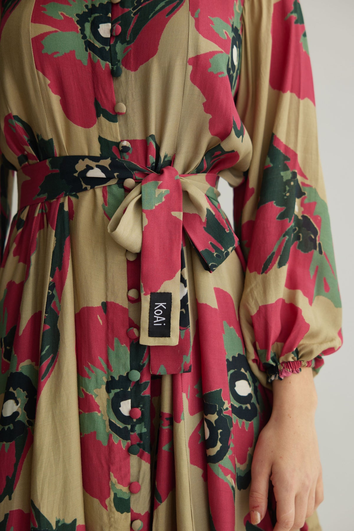 Beige Floral Shirt Dress