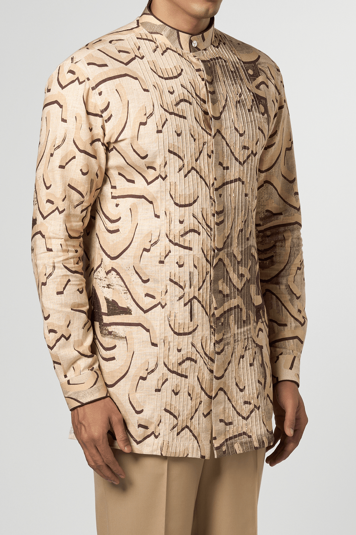 Beige Stucco Pin Tuck Kurta