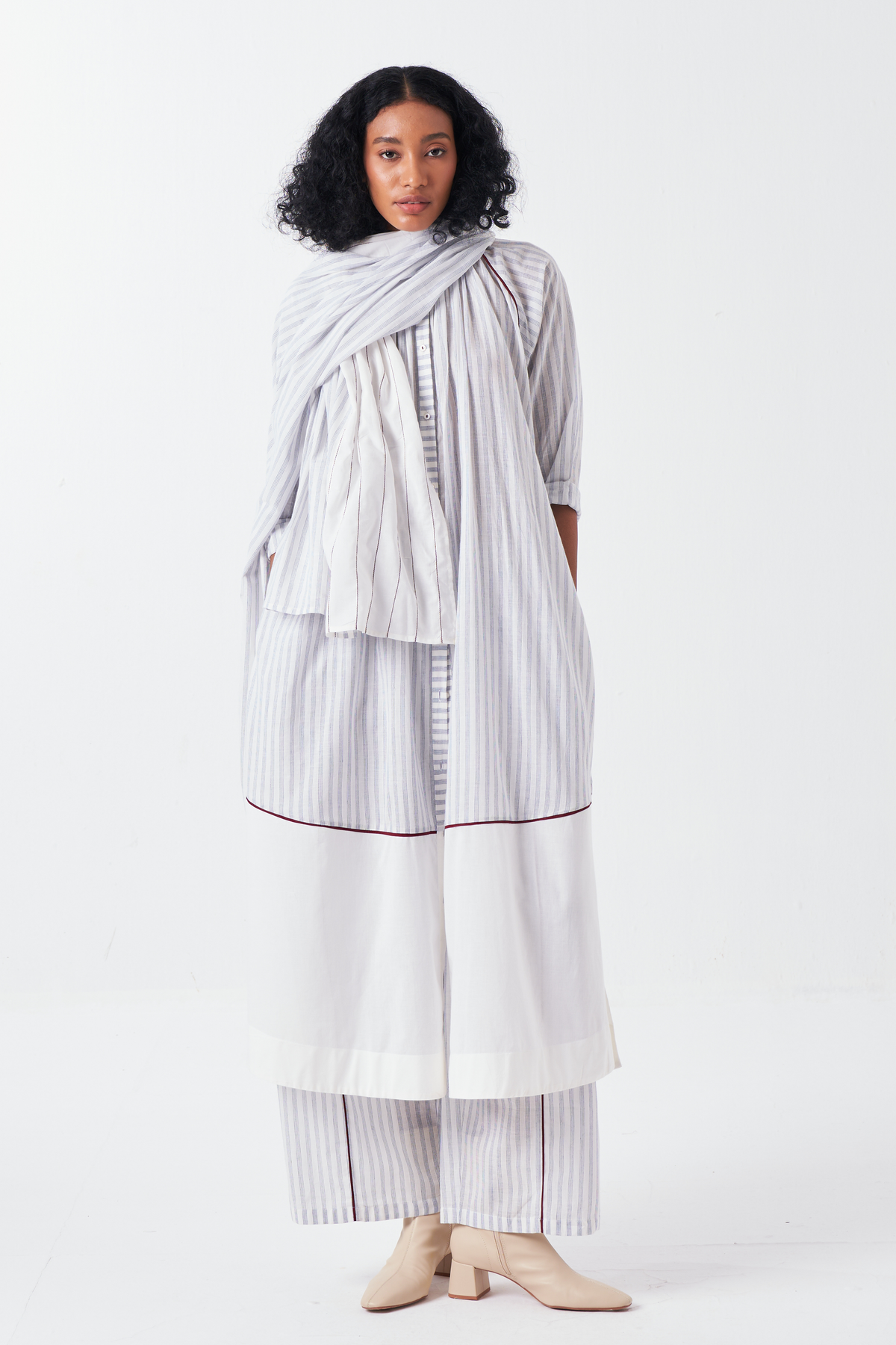 Panel Gather Neck Shirt Co-ord Set