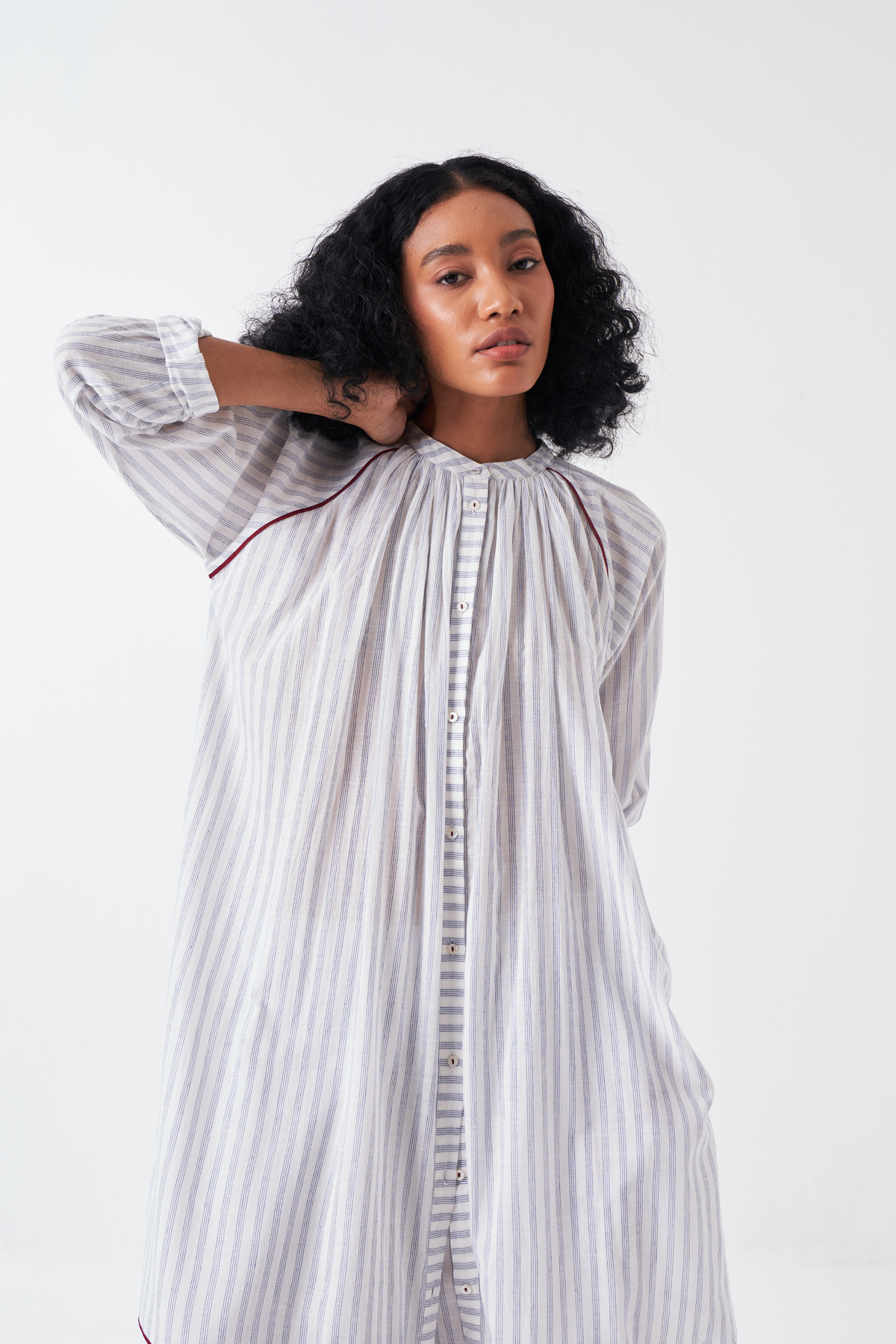 Panel Gather Neck Shirt Co-ord Set