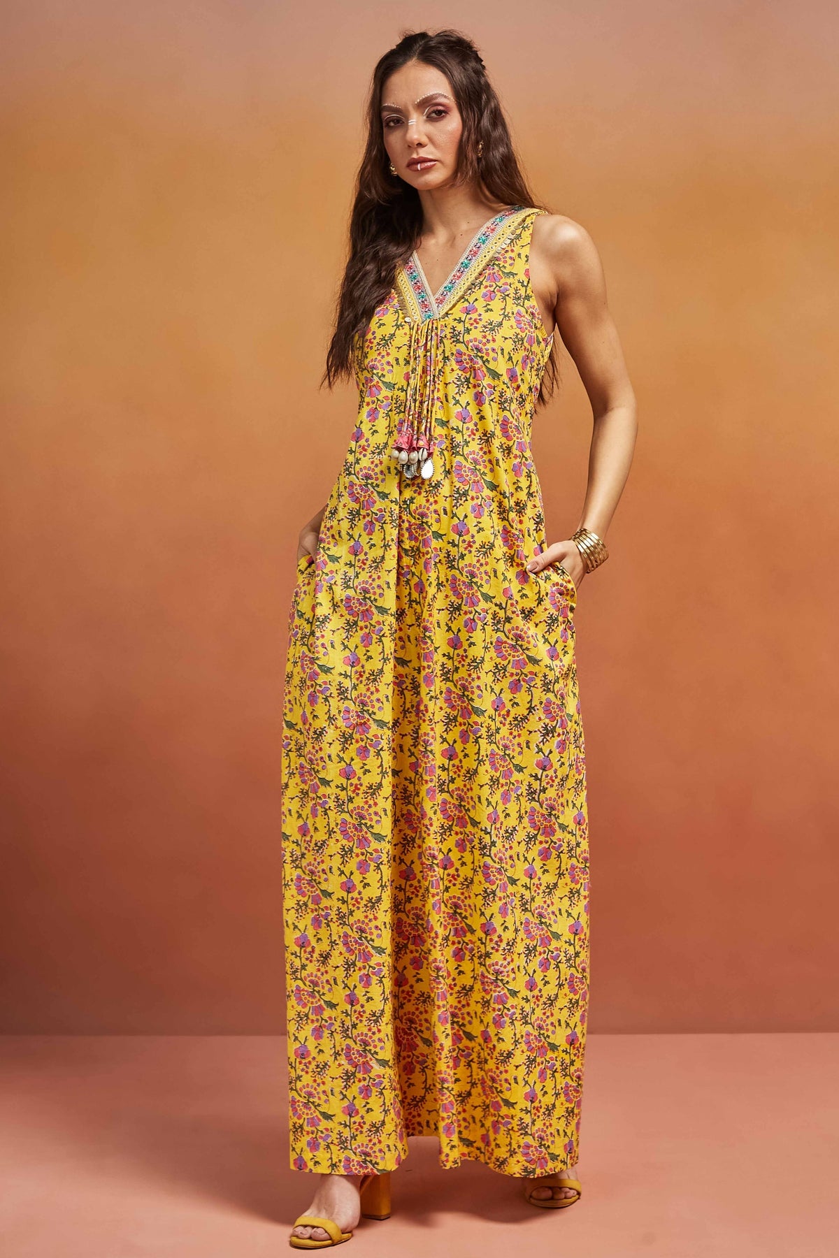 Flared Jumpsuit With Shell Detailing