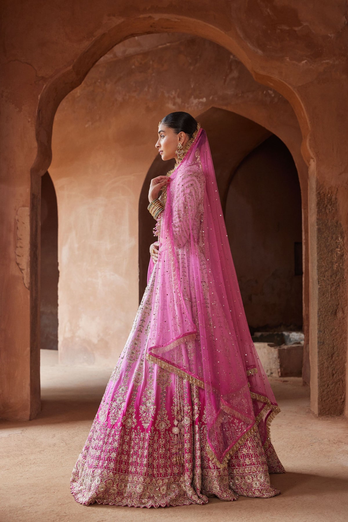 Fuschia Pink Ombre Dyed Lehenga Set