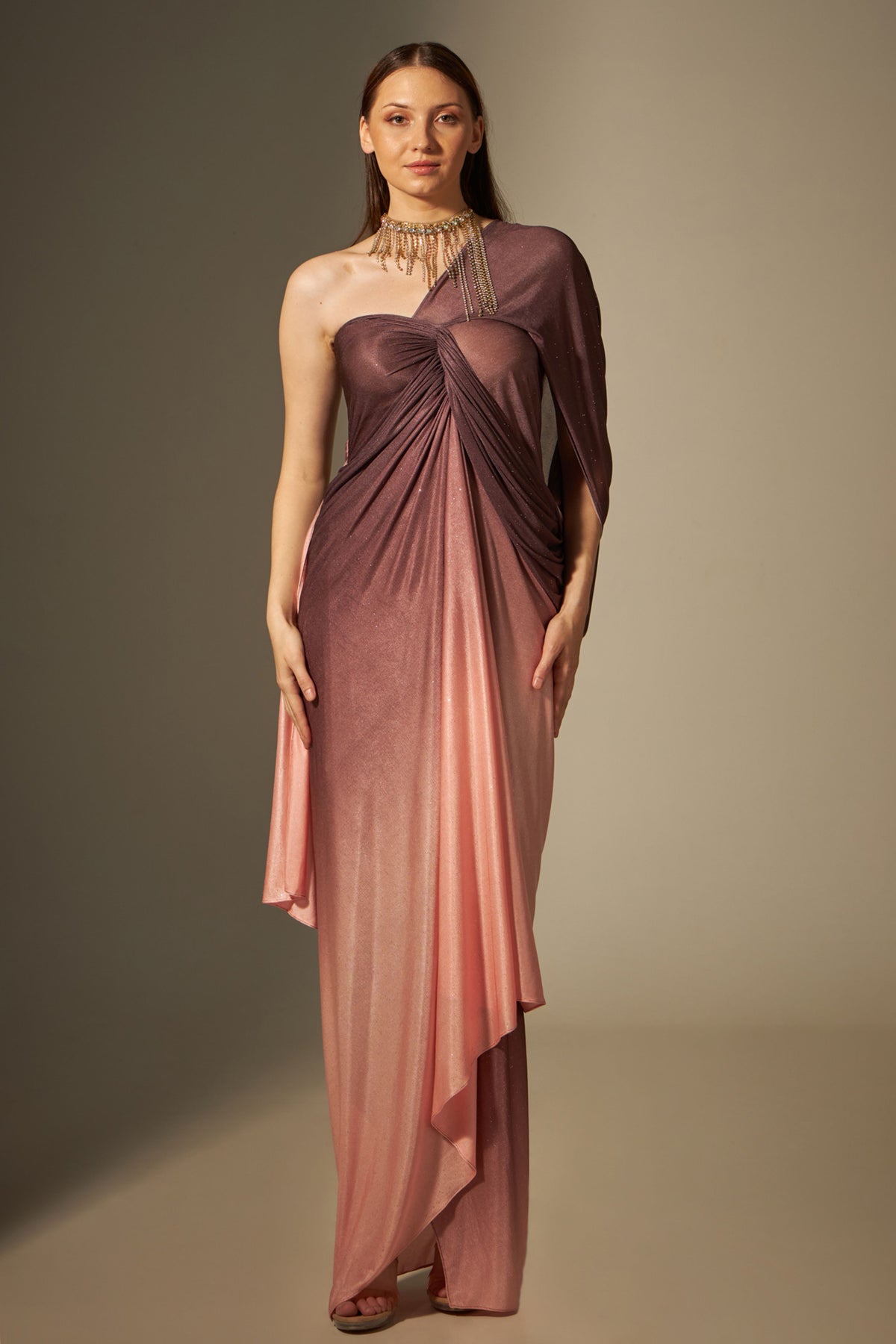 Wine Shaded Off-shoulder Gown