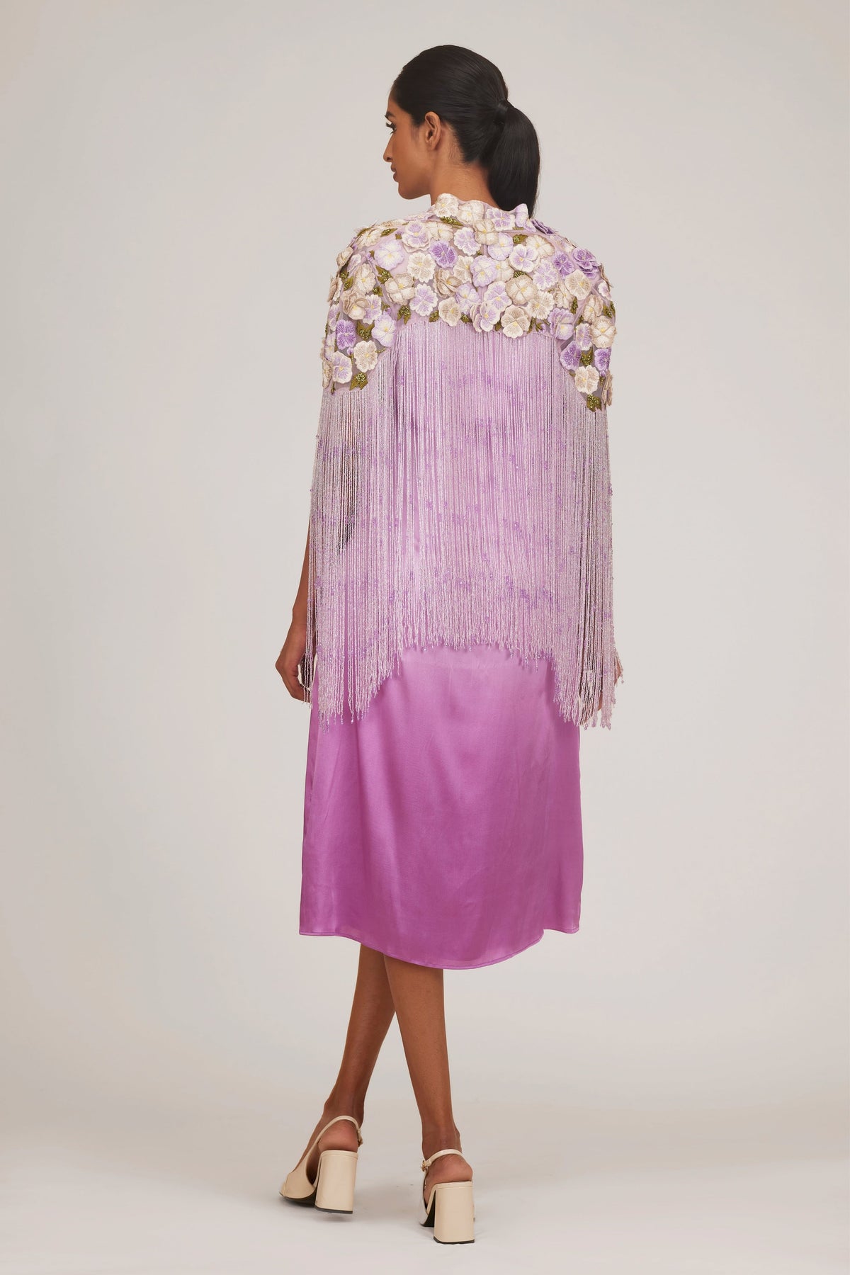 Pansy Fringe Cape With Slit Dress