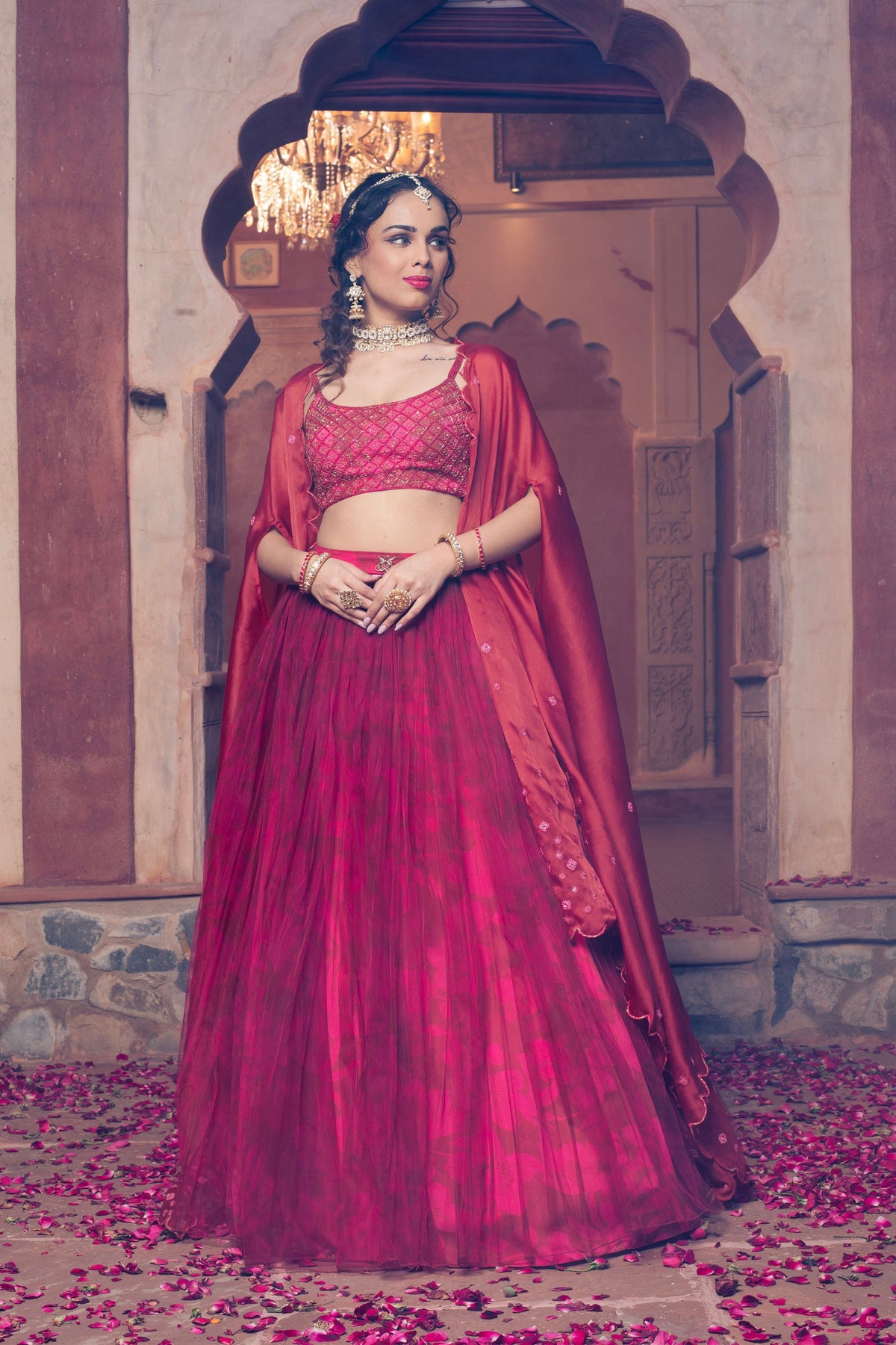 Maroon Embroidered Lehenga Set