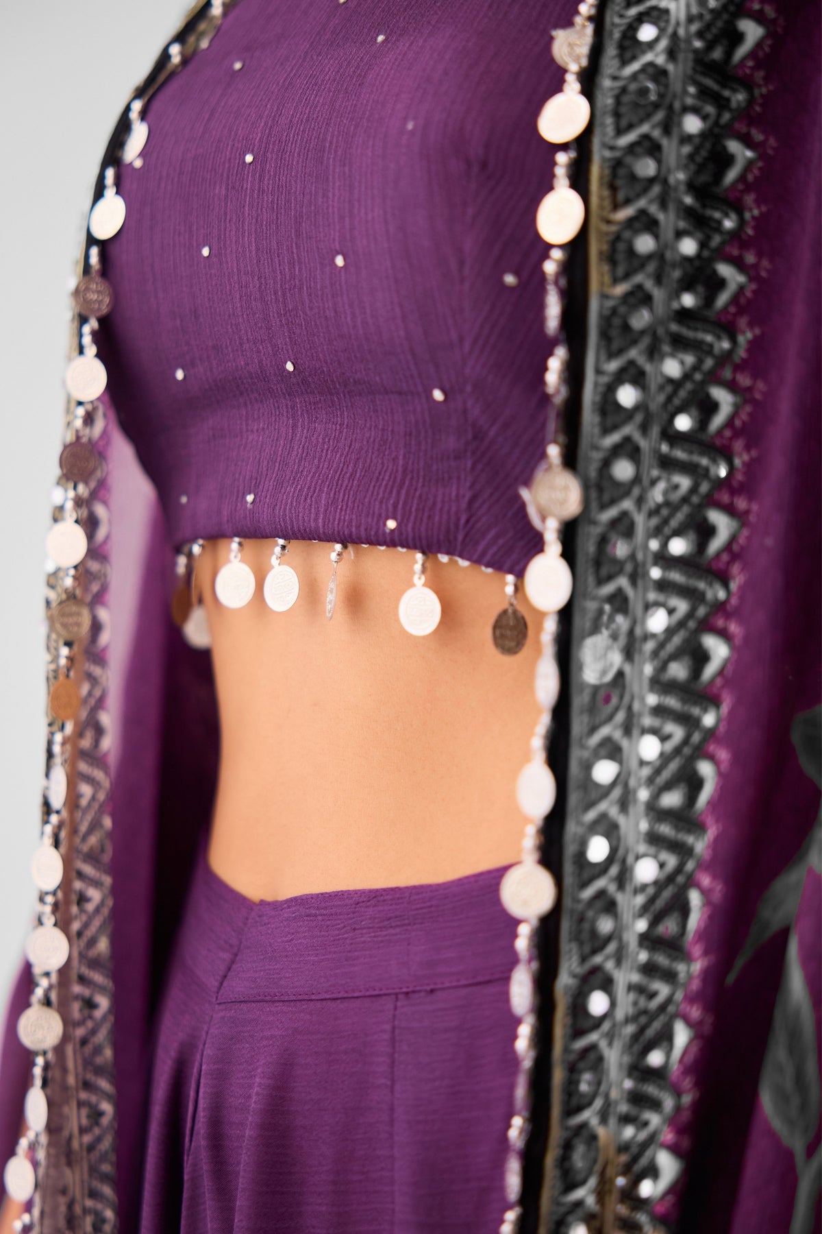 Purple Chinon Cape &amp; Sharara Set