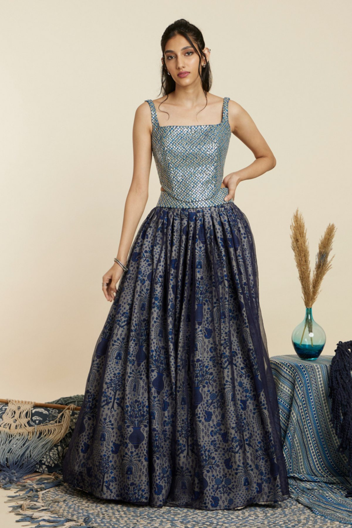 Blue Organza Lehenga Set