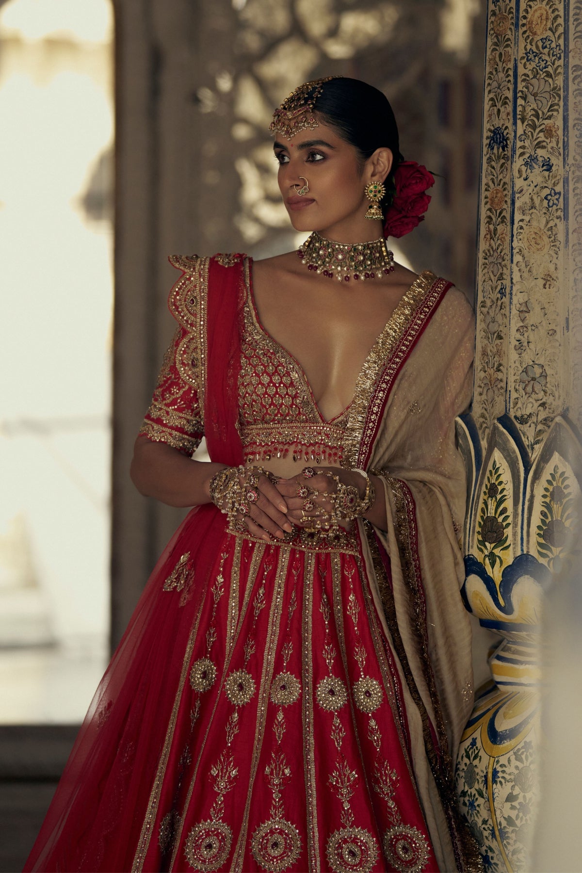 Red and Golden Embroidered Lehenga Choli Set