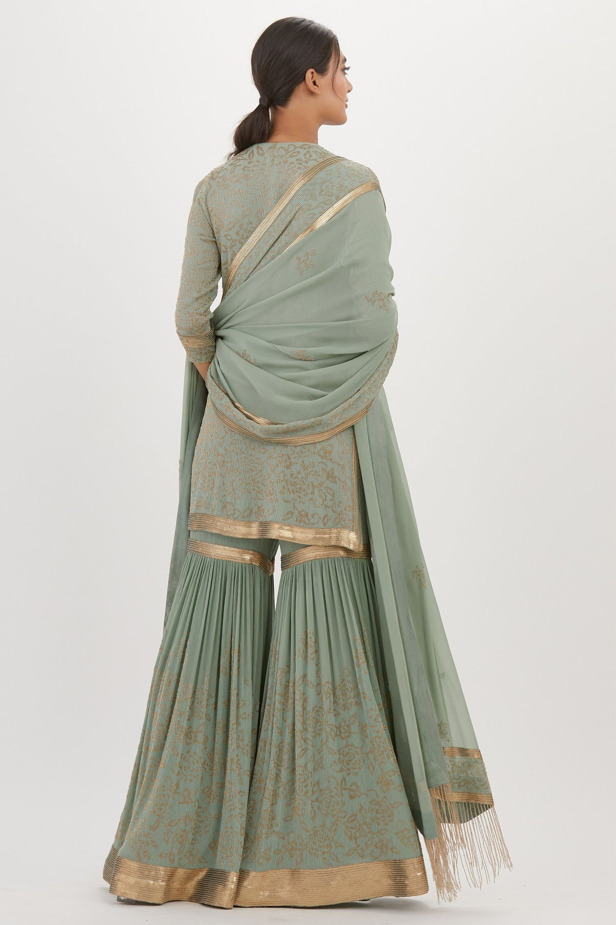 Sea Green Cutdana Sharara Set