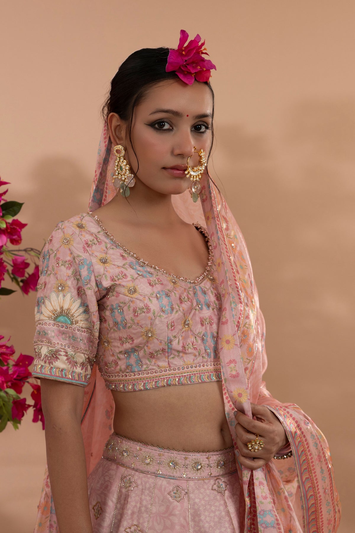 Dusty Rose Printed Lehenga Set