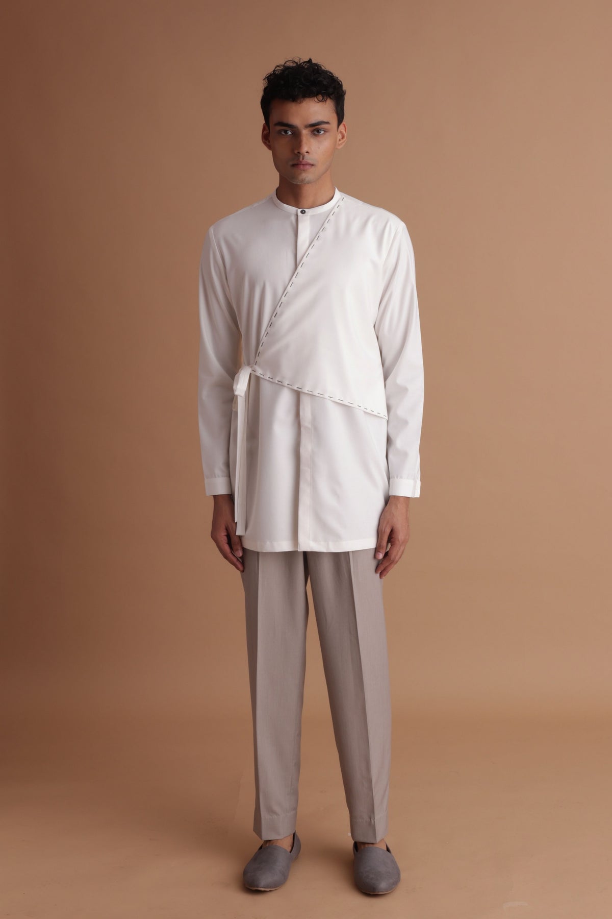 White Tie up Kurta Set