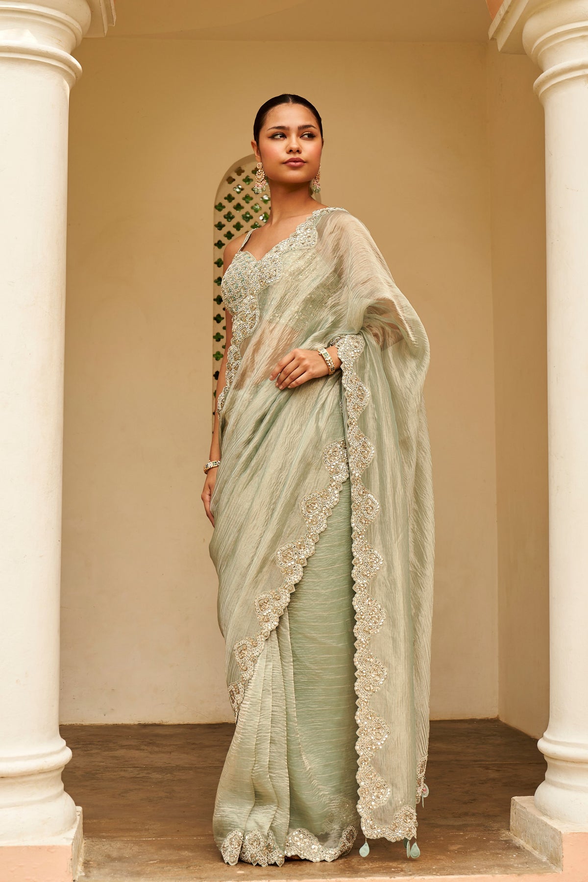 Pastel Grey Embroidered Saree