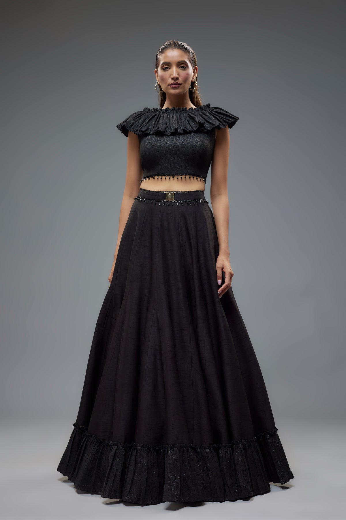 Black Ruffle Blouse and Lehenga