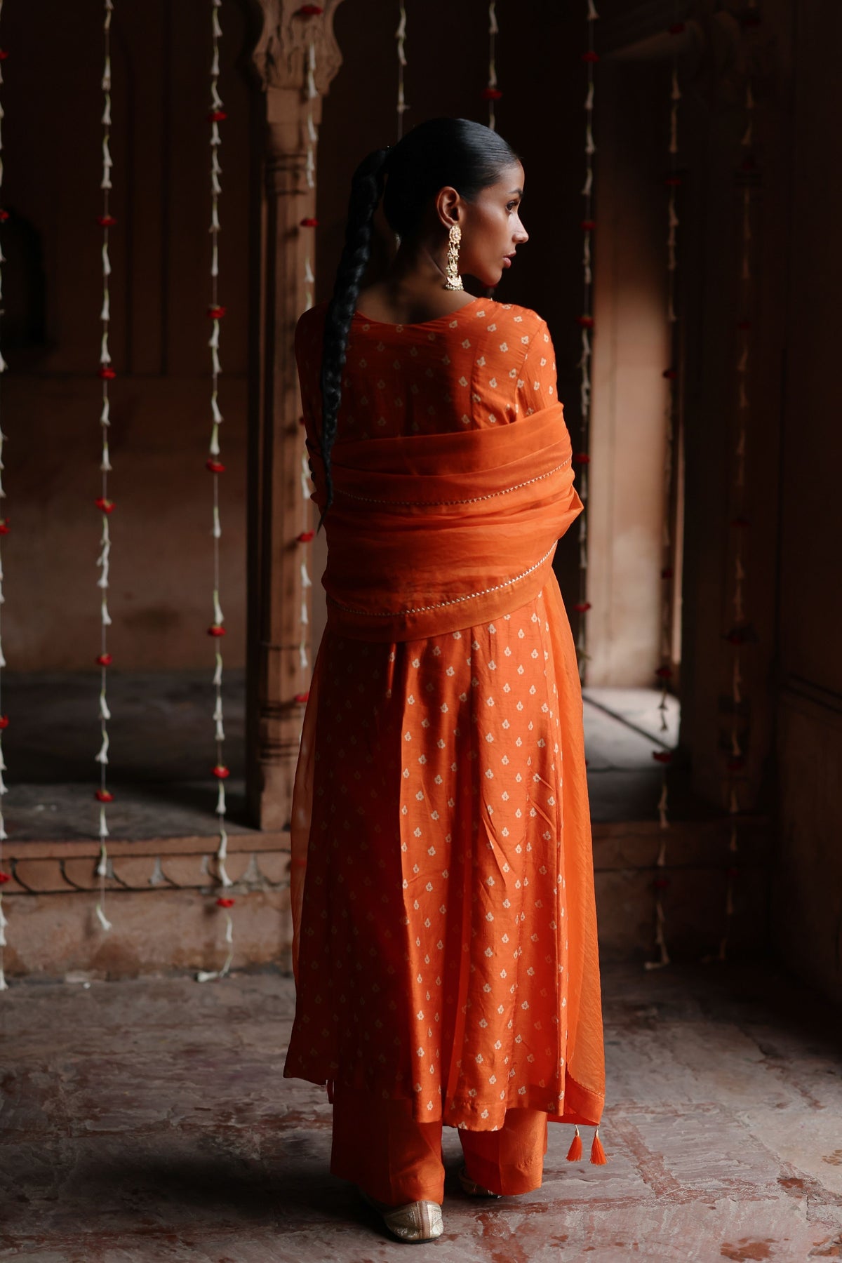 Orange Dori Embroidered Kurta Set