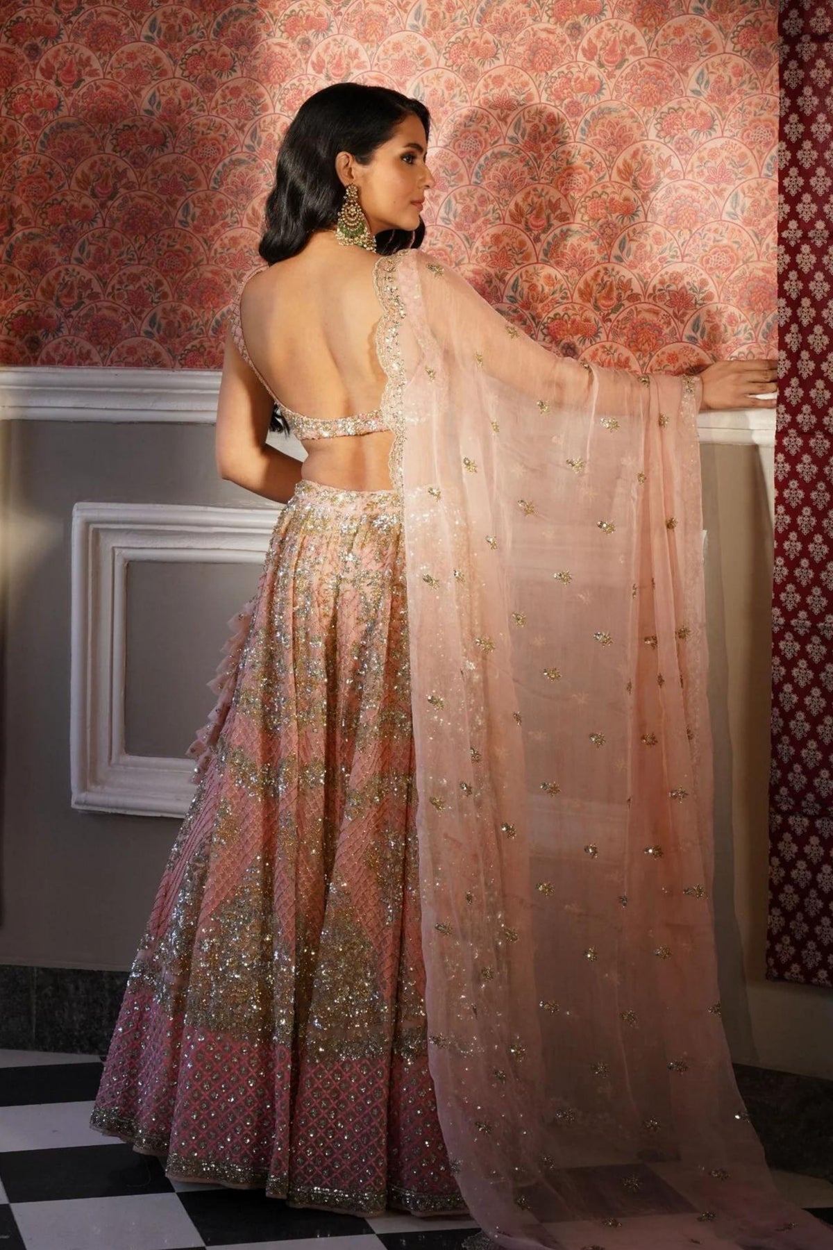 Peach Pink Lehenga Set