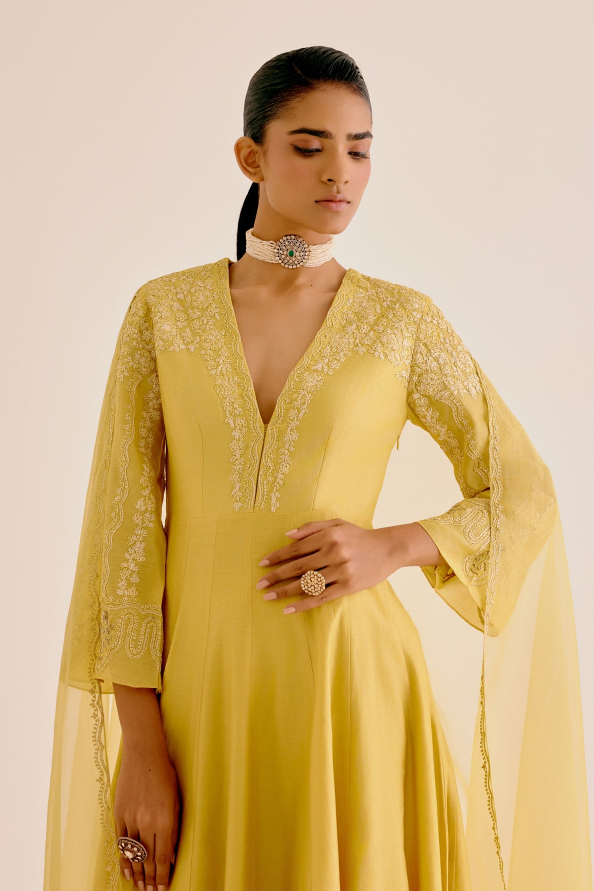 Yellow Embroidered Anarkali Set