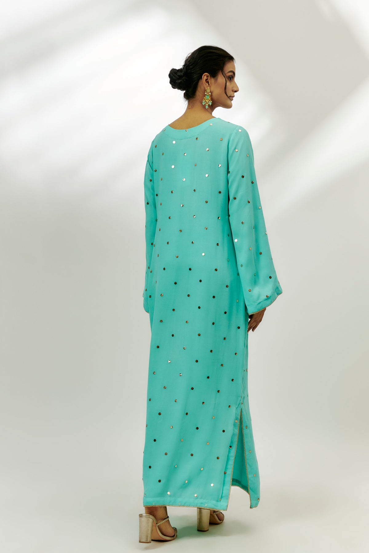 Cyan Blue Embroidered Kaftan Dress