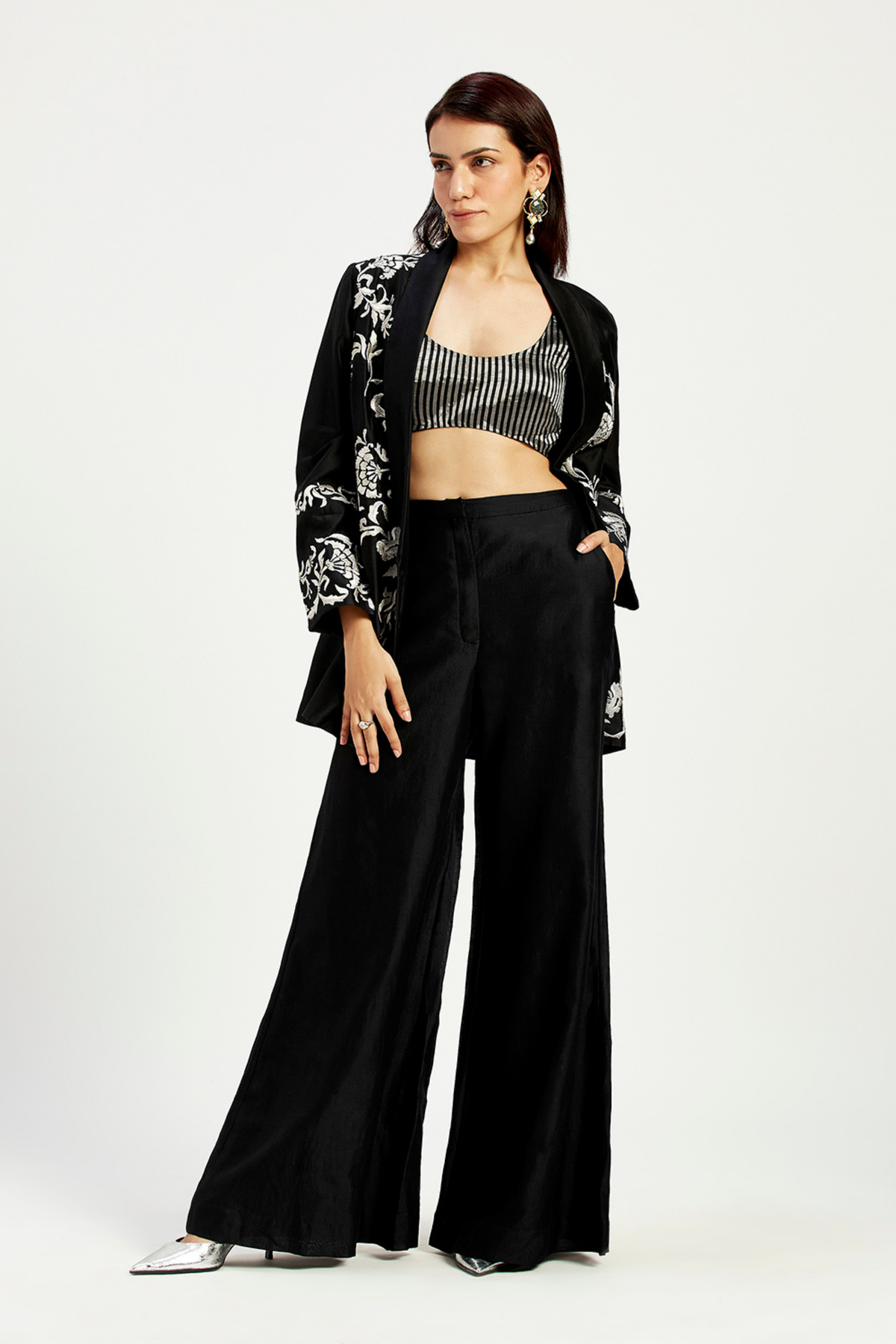 Ebony Embroidered Jacket And Pant Set