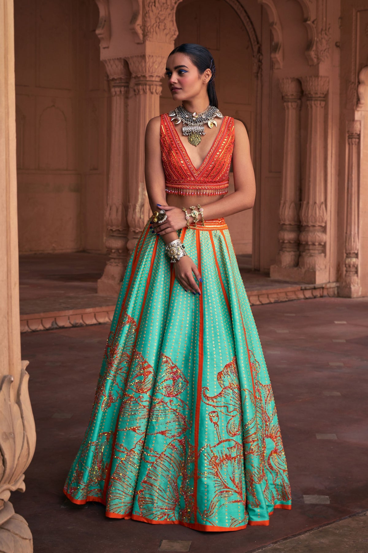 Coral Lines Lehenga Set