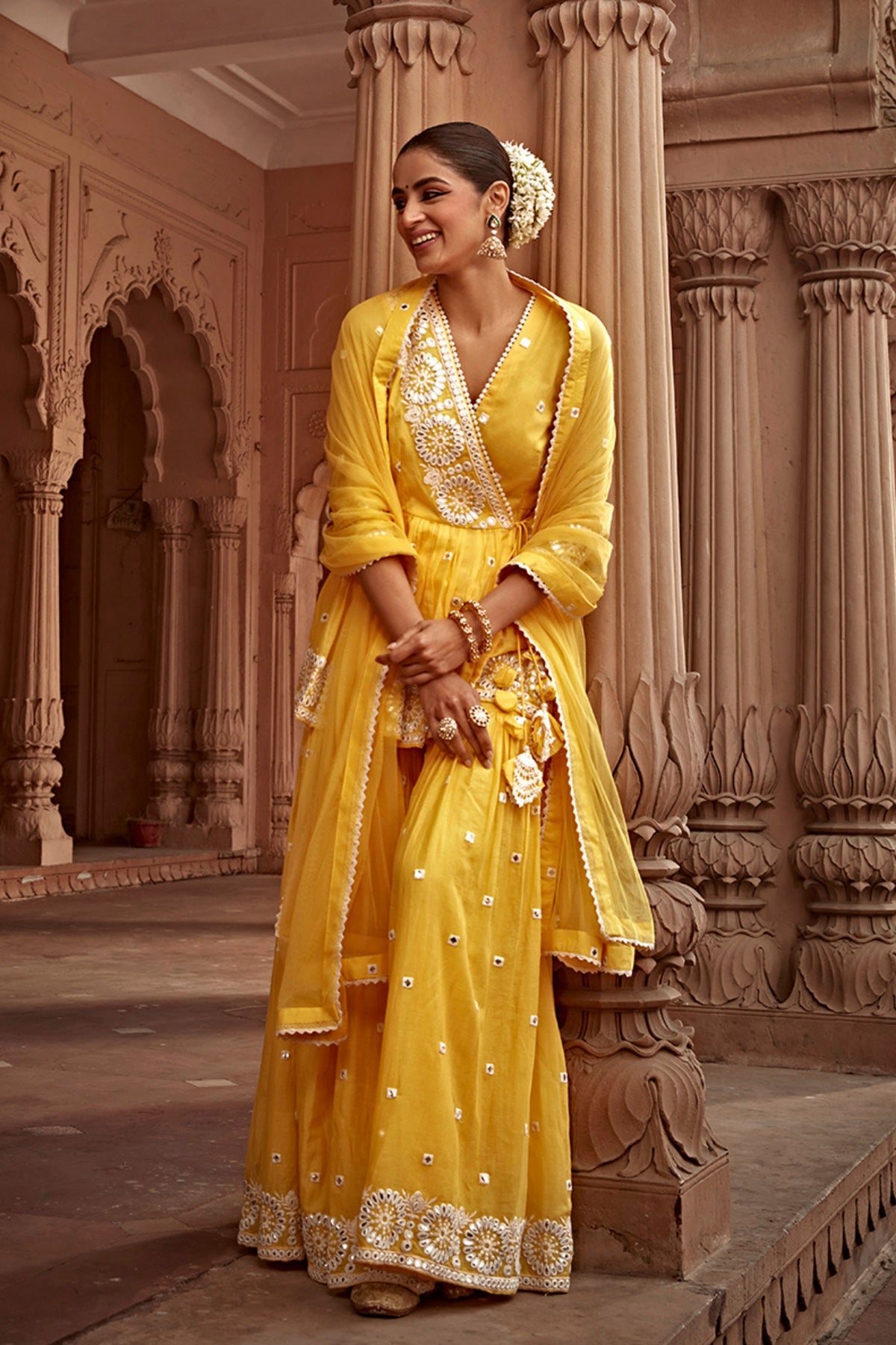 Yellow Circle Sharara Set