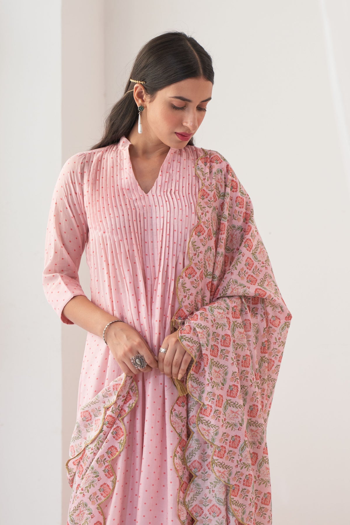 Powder Pink Cotton Kurta Set