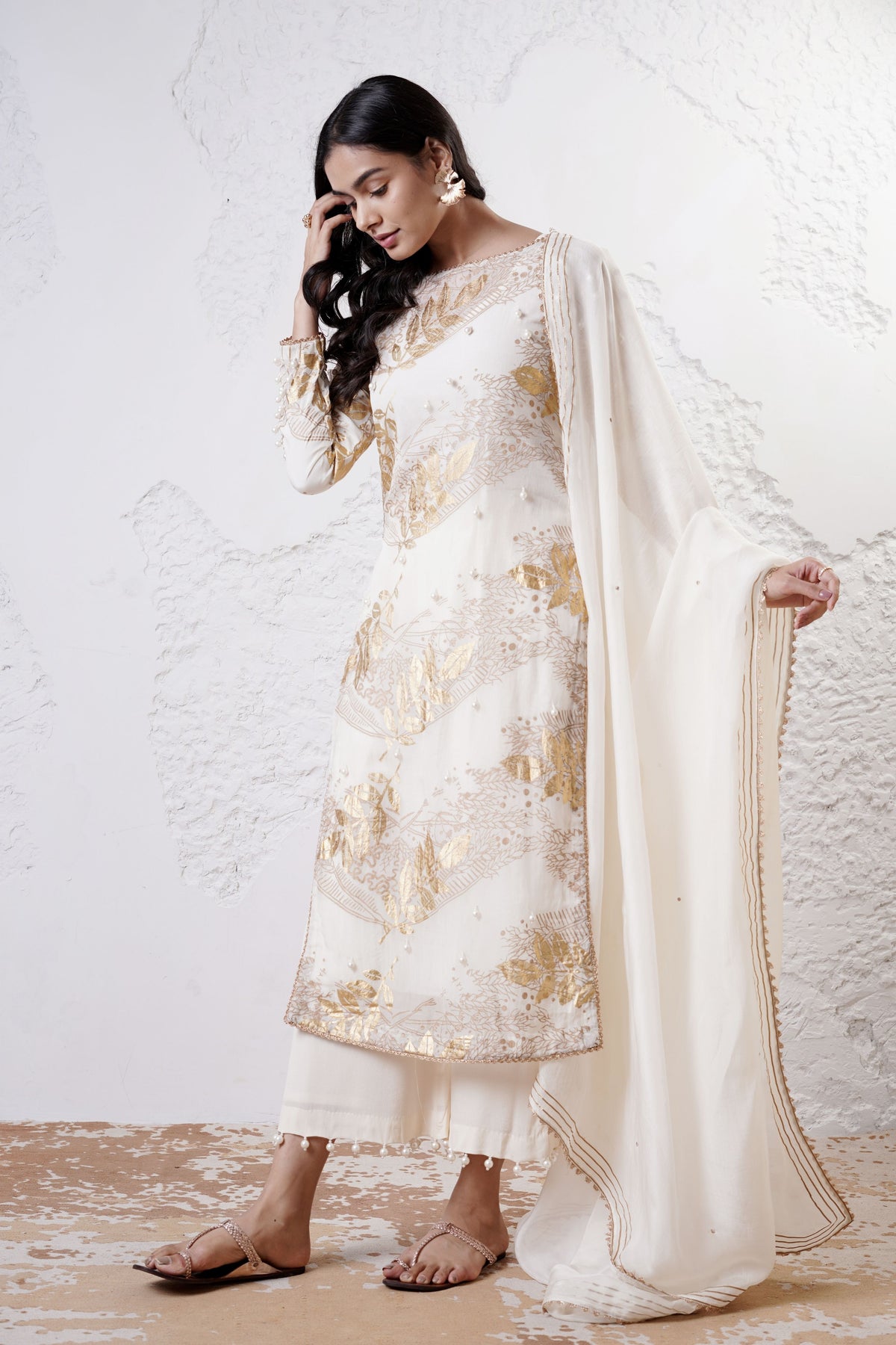 Ivory Foil Printed Kurta Set