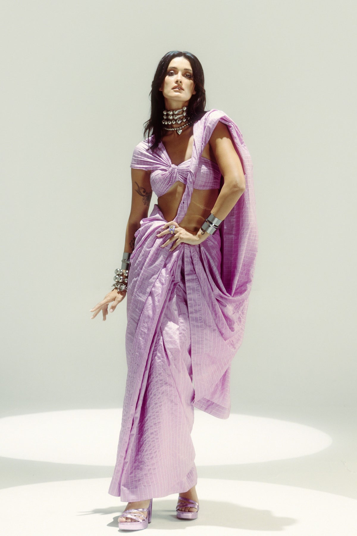 Lilac Pinstripe Saree