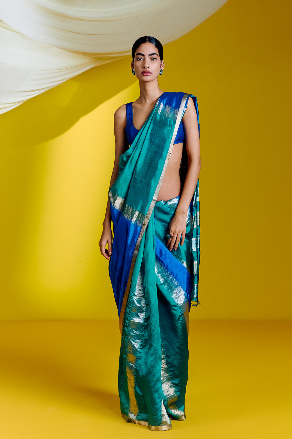 Blue Green Silk Handwoven Saree