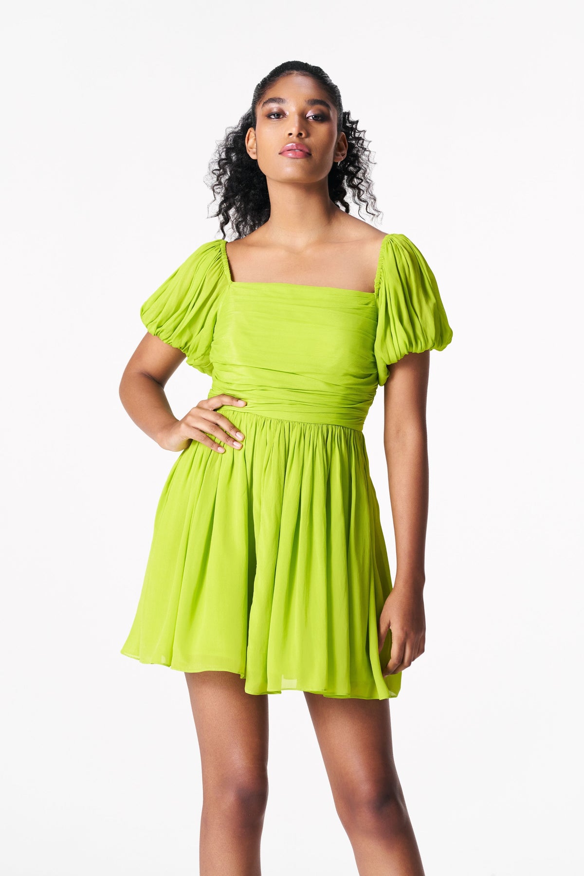 Chartreuse Rouched Mini Dress