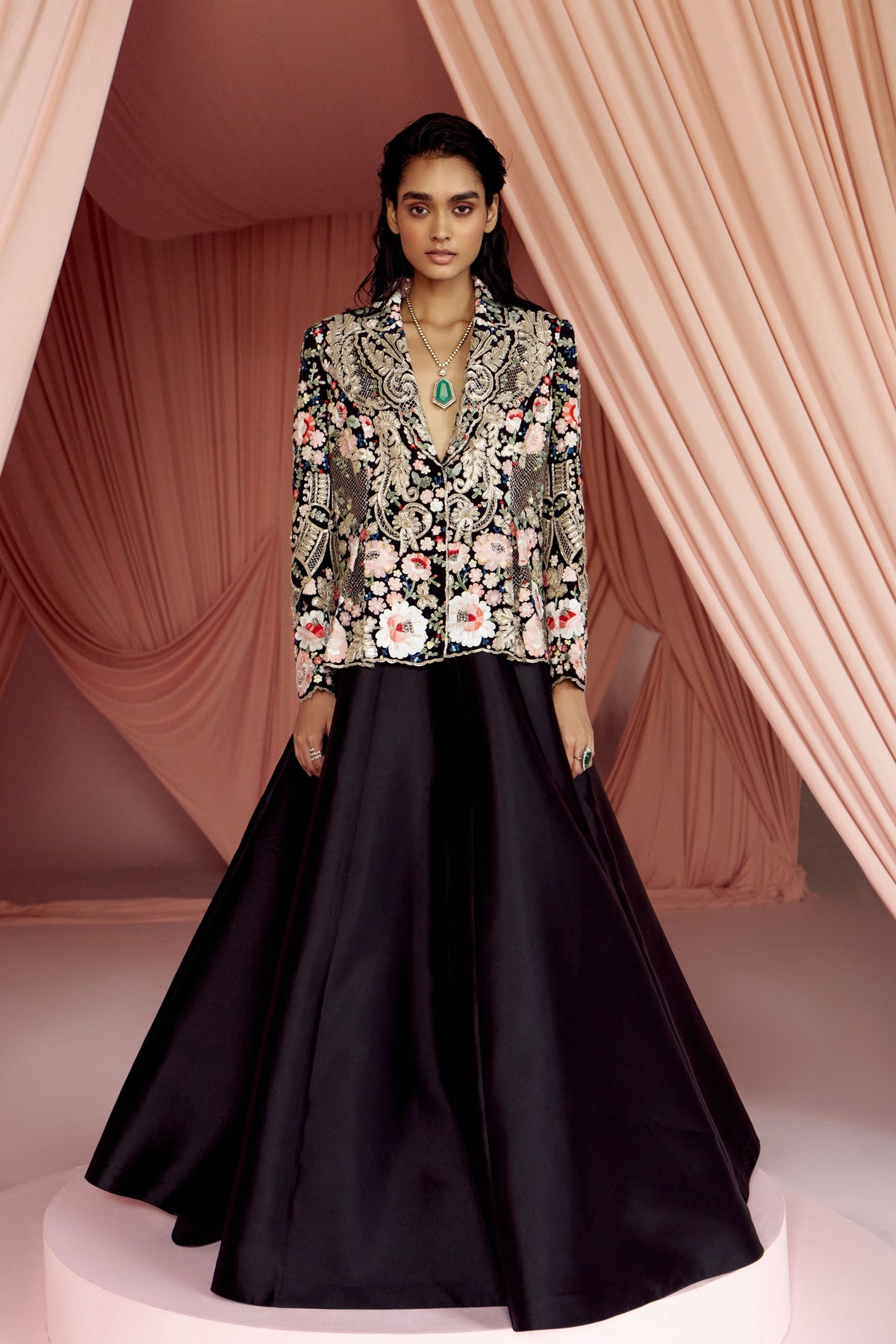 Miera Plunge Jacket and Flared Skirt