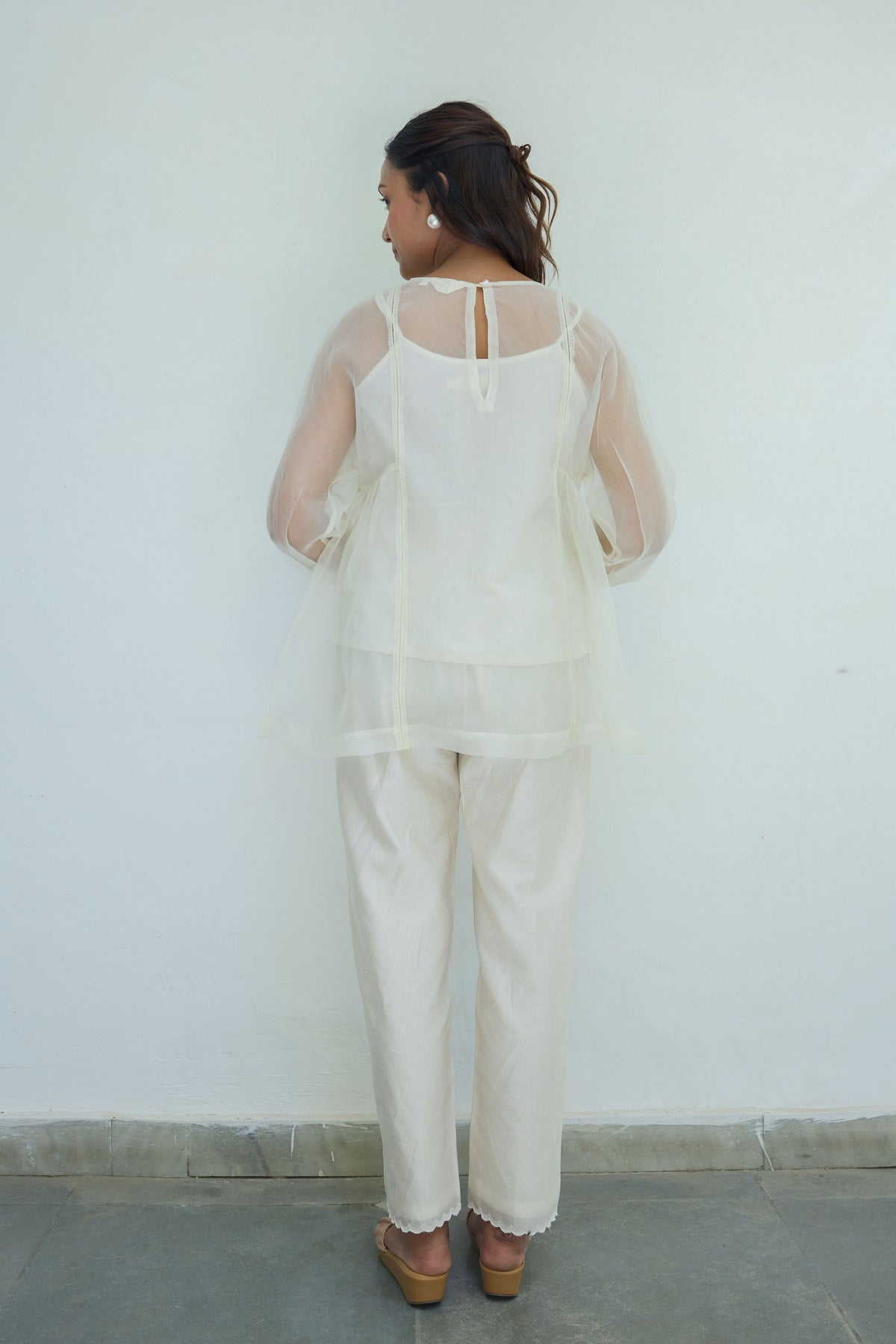 Embroidered Offwhite Silk Organza Top