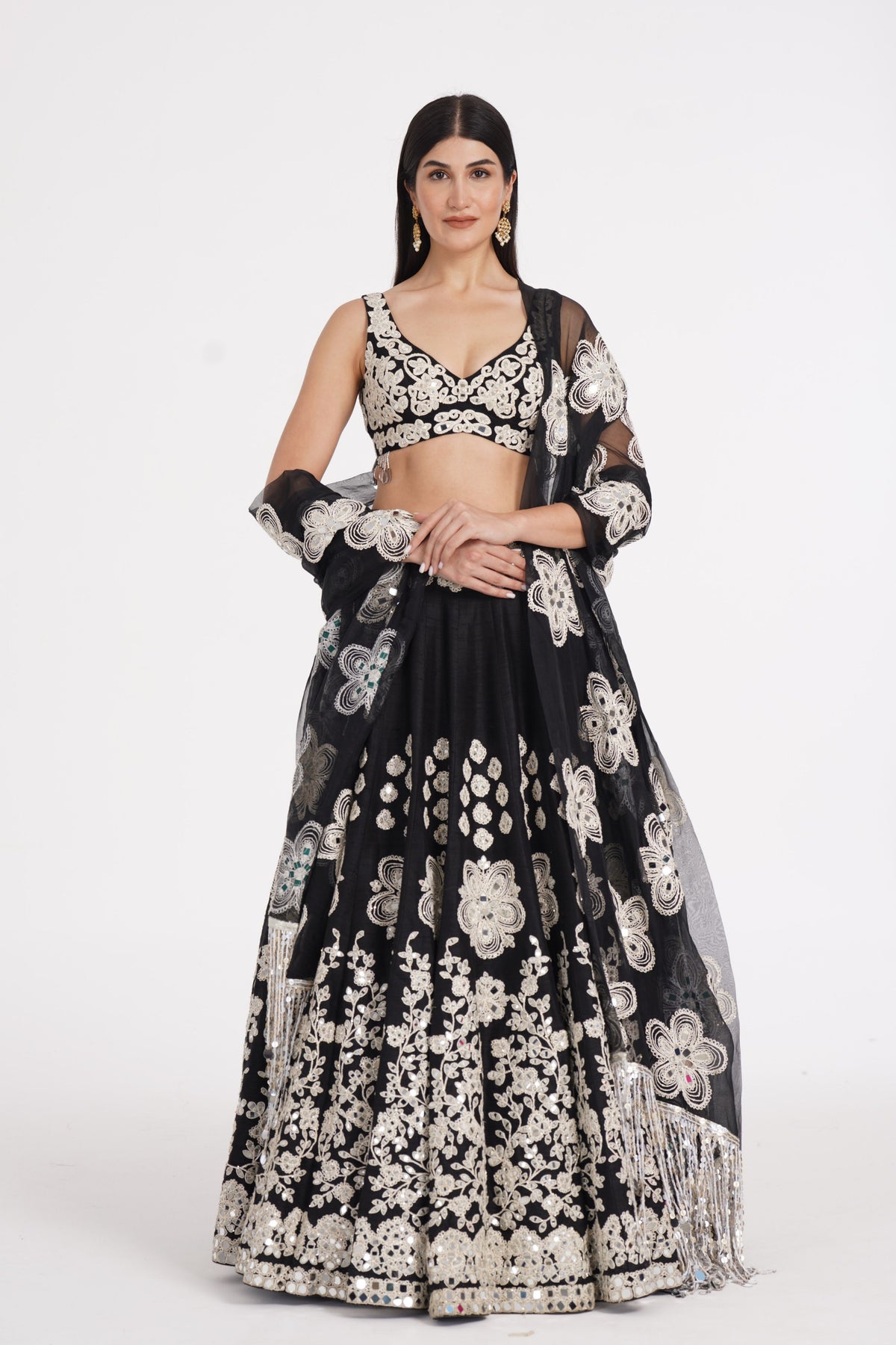 Jet Black Embellished Lehenga Set