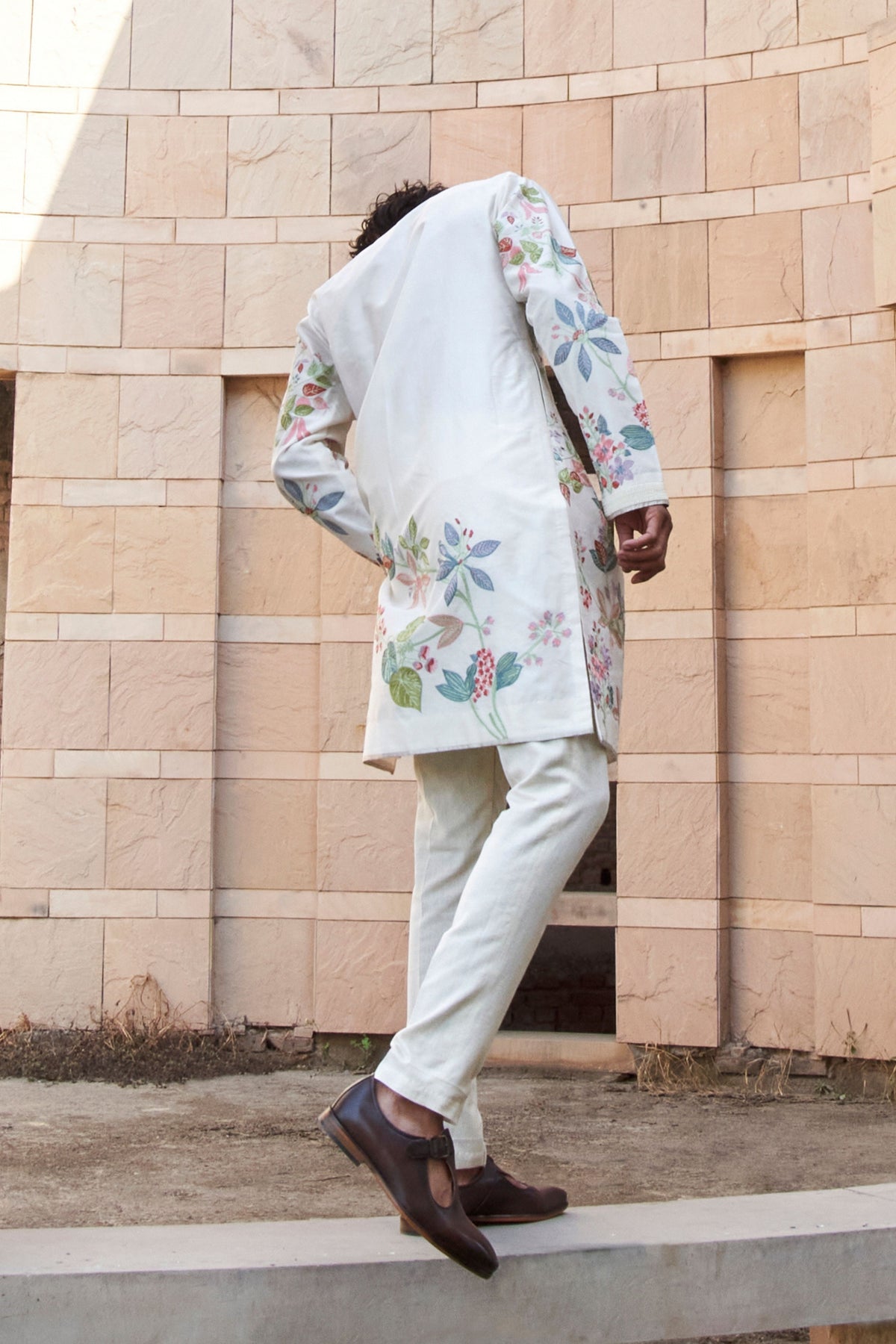 Cream Tropical Flora Kurta