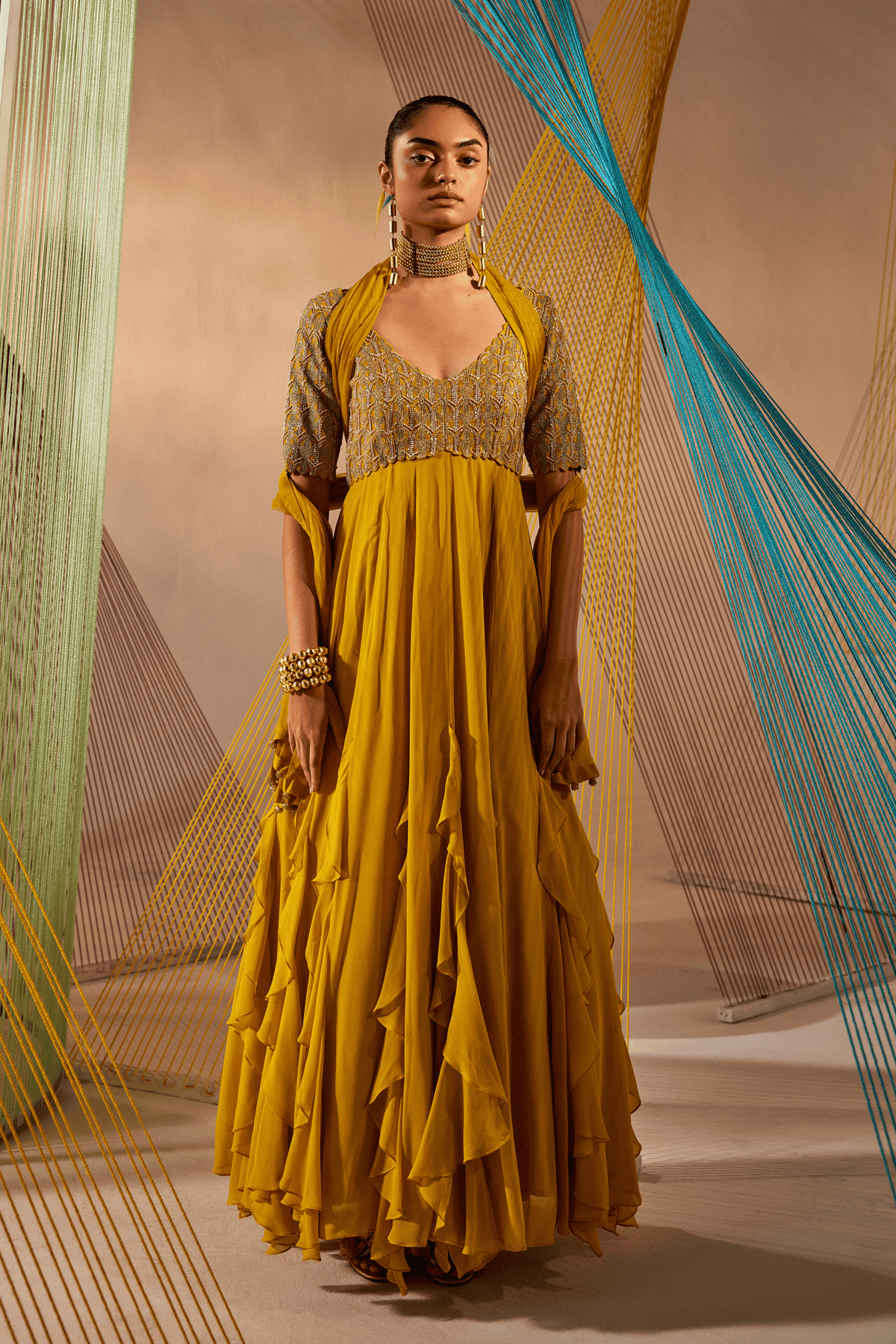 Mustard Yellow Aina Anarkali Set