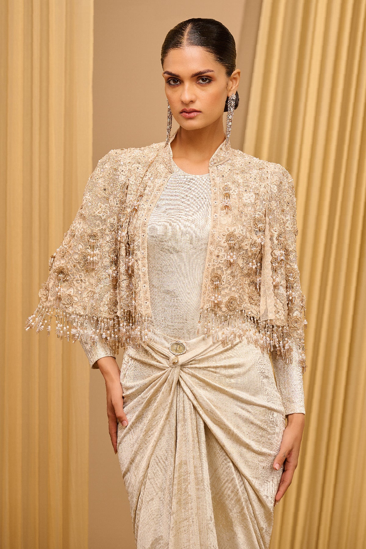 Hand Embroidered Ivory Cape