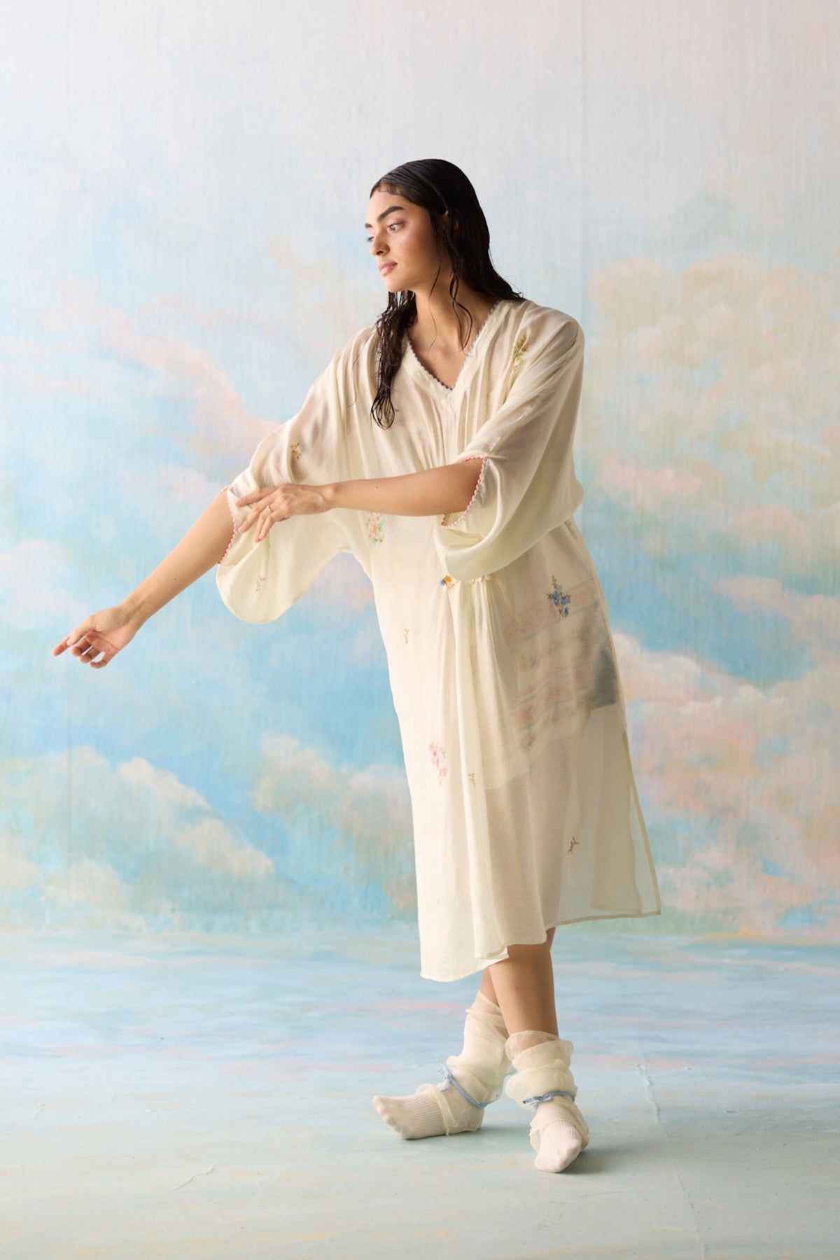 Cloud Embroidered Kaftan Dress