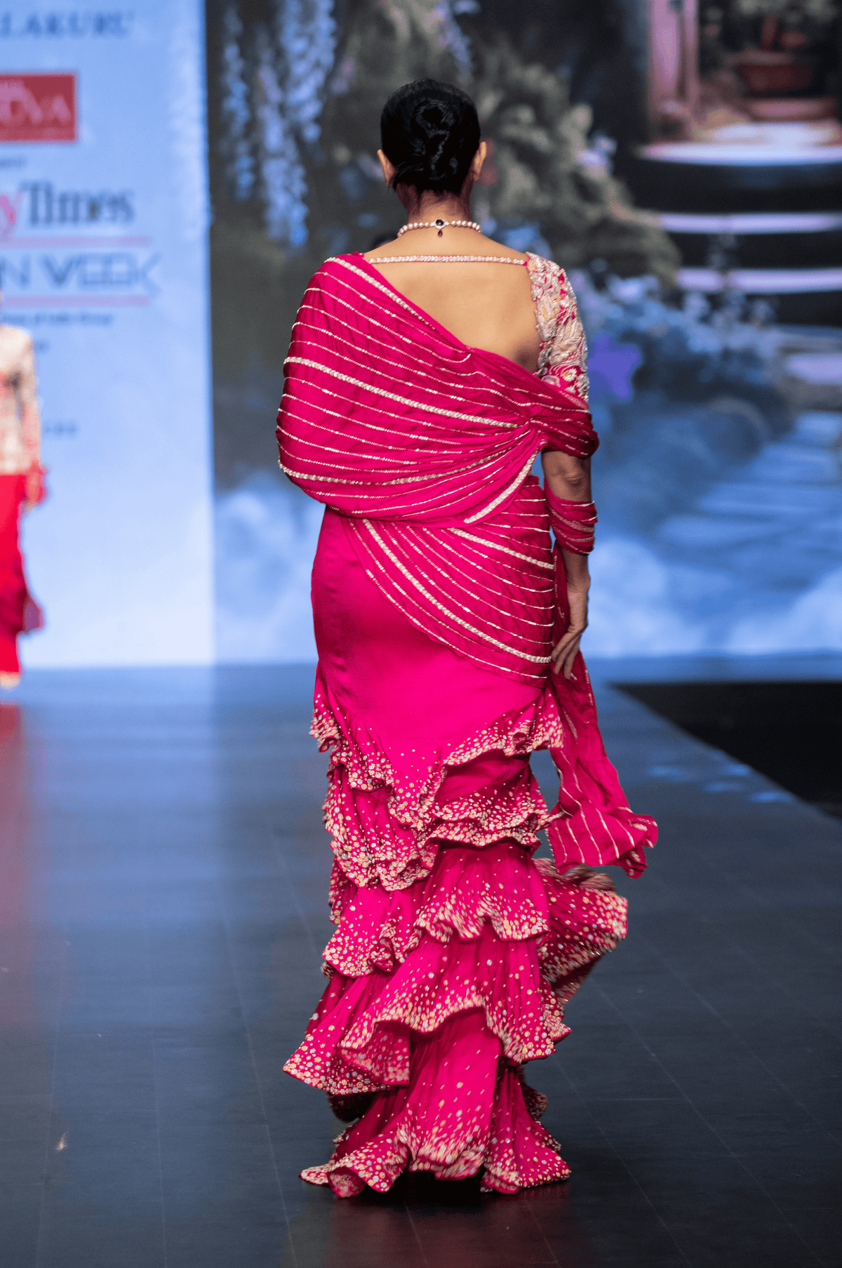 Hot Pink Tarani Pre-draped Saree Set